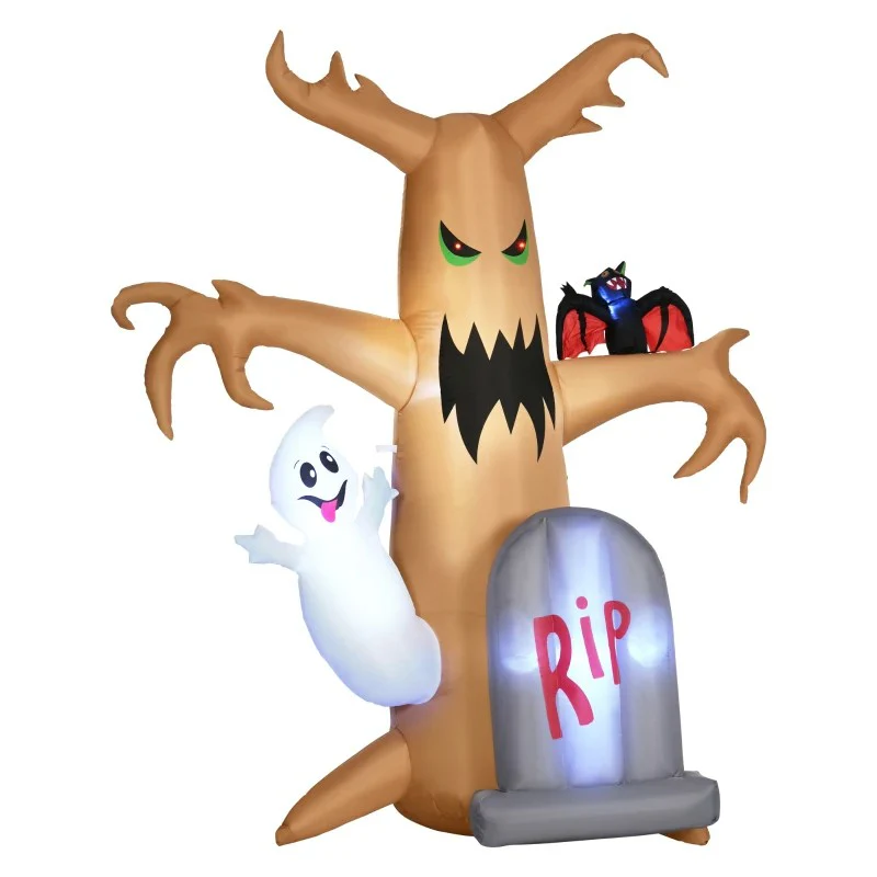 8ft Inflatable Halloween Ghost Tree with White Ghost and Tombstone - Image 3