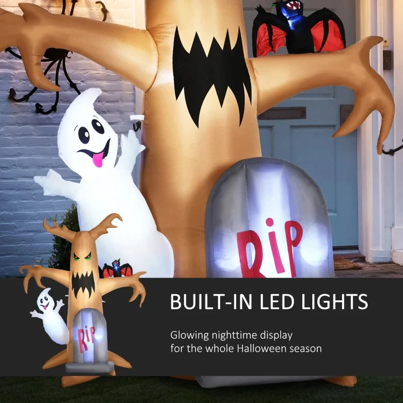 8ft Inflatable Halloween Ghost Tree with White Ghost and Tombstone - Image 5