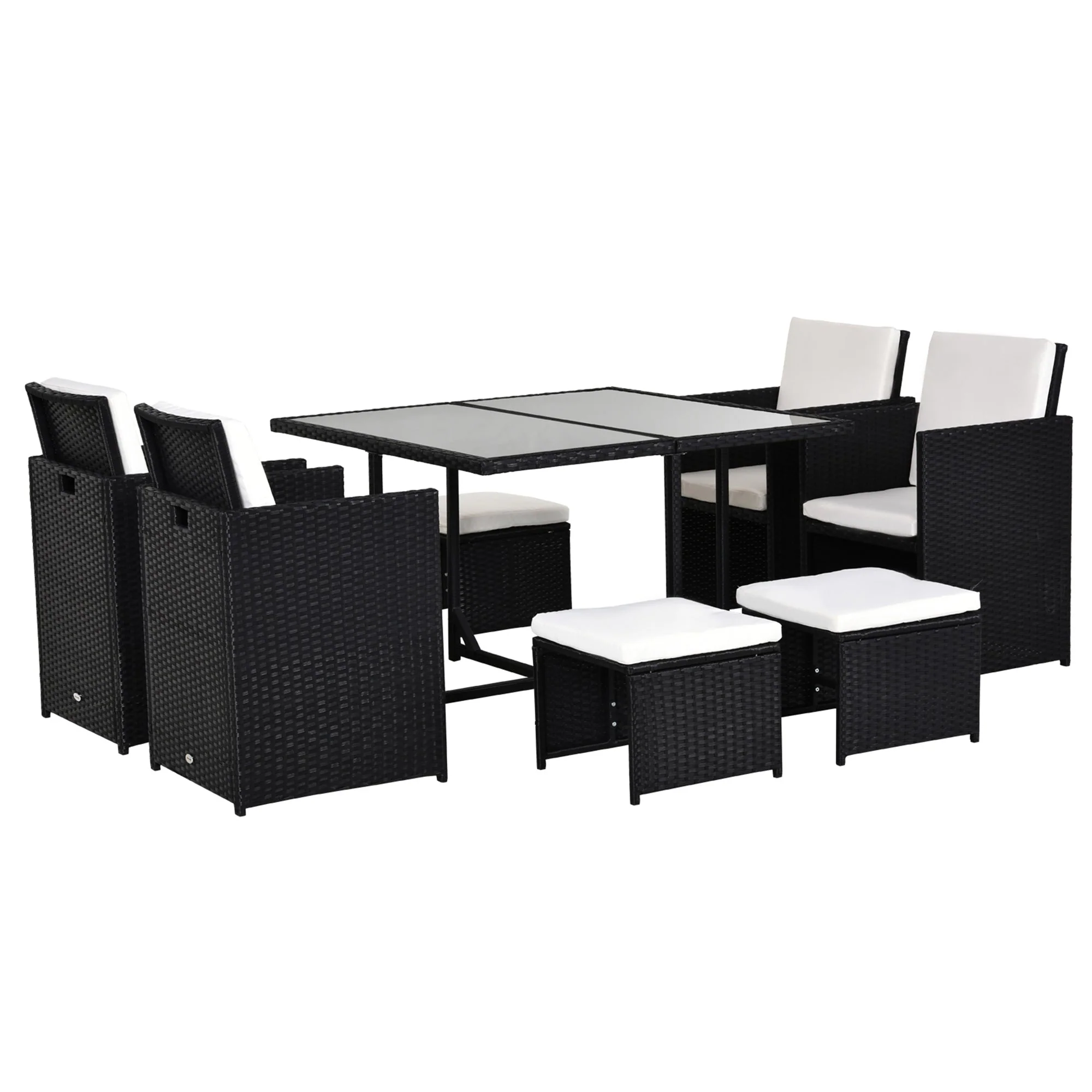 9-Pieces PE Rattan Cube Garden Furniture Set with Cushions - Image 2
