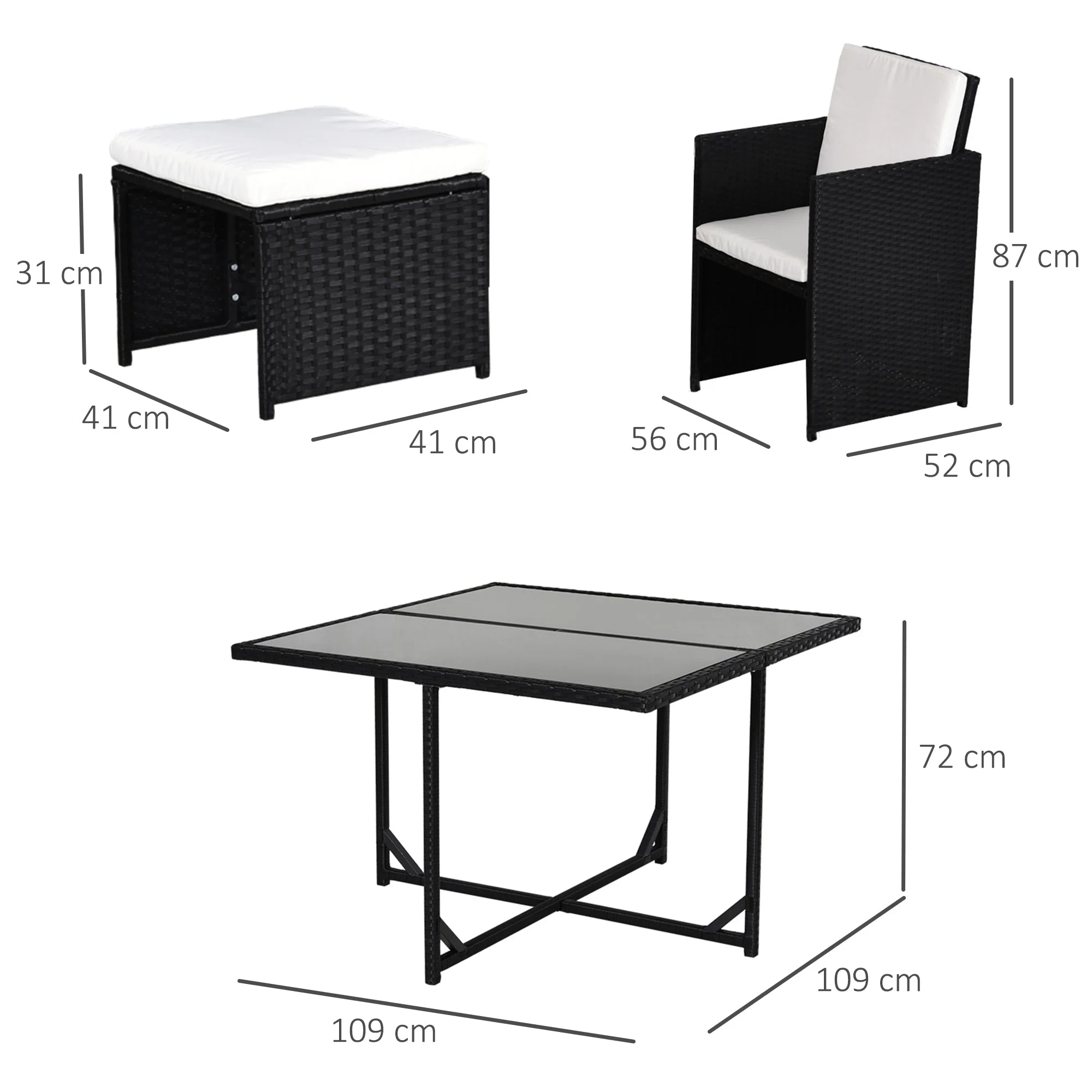 9-Pieces PE Rattan Cube Garden Furniture Set with Cushions - Image 3