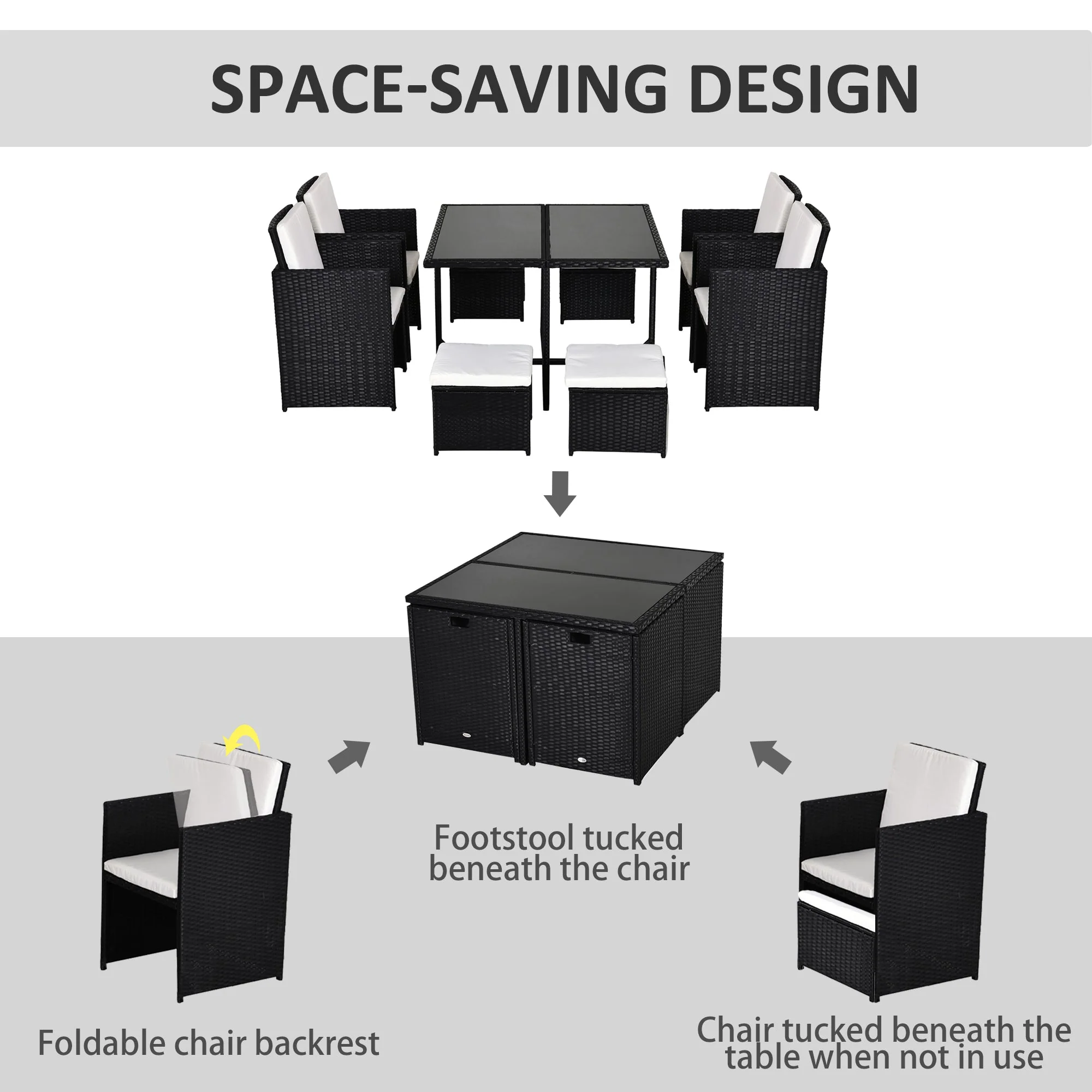 9-Pieces PE Rattan Cube Garden Furniture Set with Cushions - Image 6