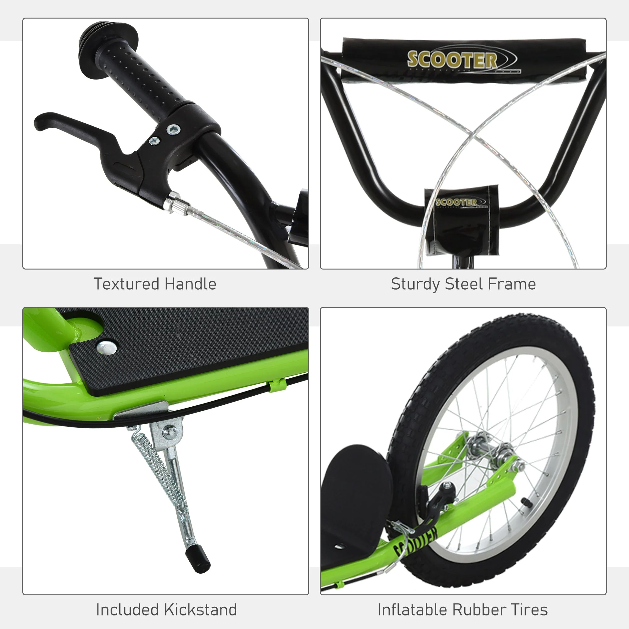 90-96cm Kids Kick Scooter w/ Adjustable Handlebar Inflatable Wheels Brakes Green - Image 6