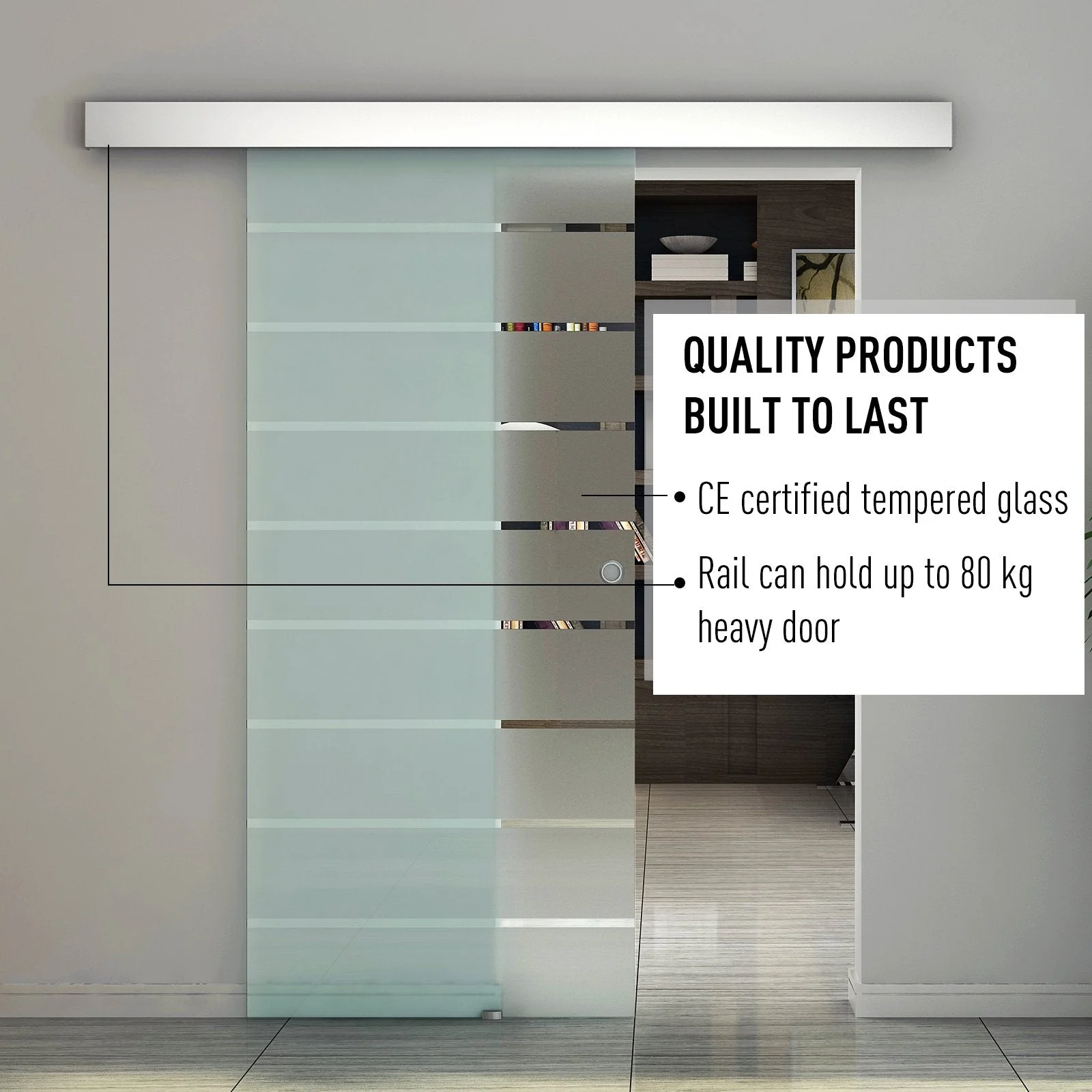 90cm Sliding Glass Door Set Include Hardware Track Kit - Image 5