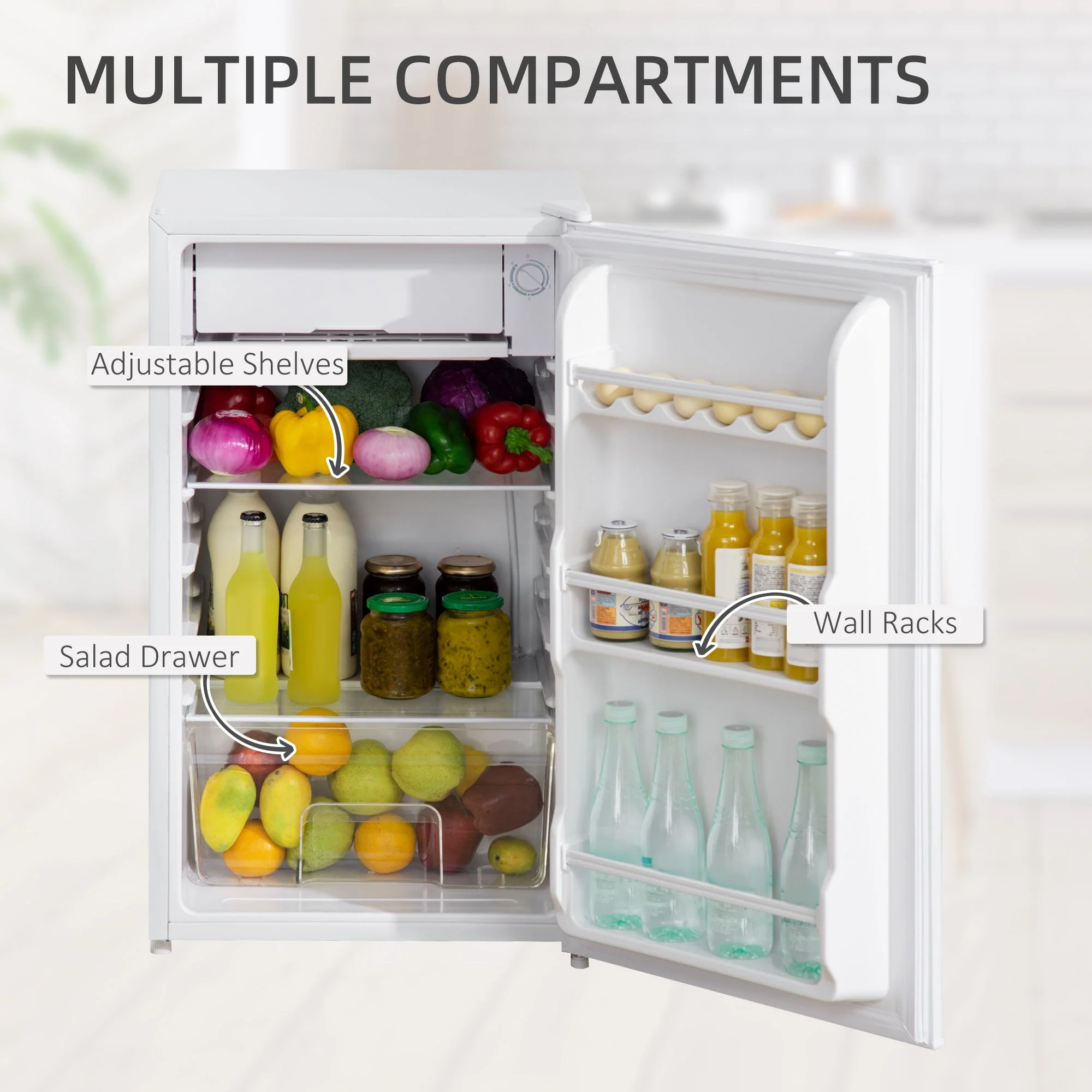 91 Litre Freestanding Under Counter Fridge with Chiller Box - Image 4