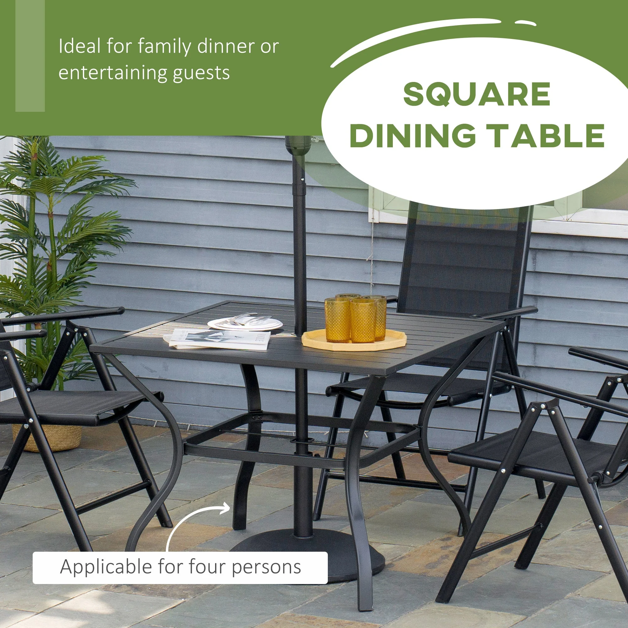 94 * 94 cm Garden Table with Parasol Hole - Image 3