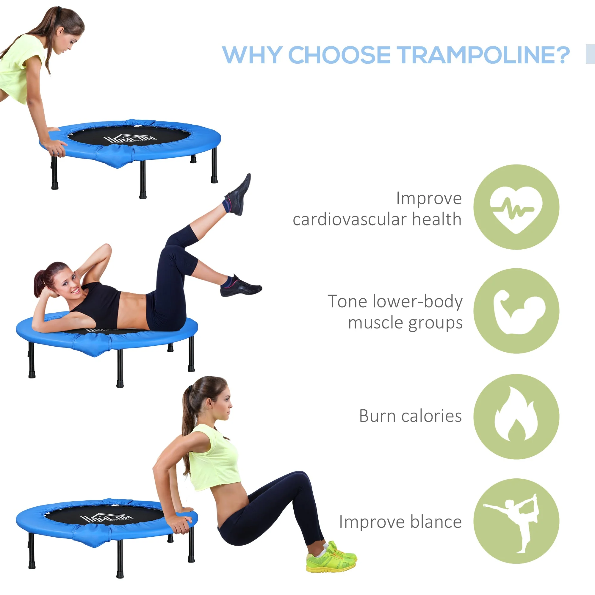 96cm Mini Fitness Trampoline Home Gym Yoga Exercise Rebounder Indoor Outdoor Jumper w/ Safety Pad - Image 4