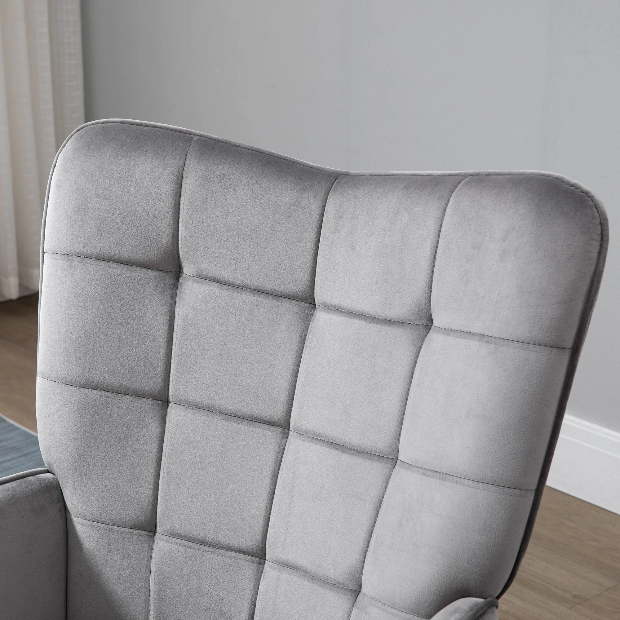 Accent Chair VelvetTufted Wingback Armchair Club Chair with Wood Legs Grey - Image 7