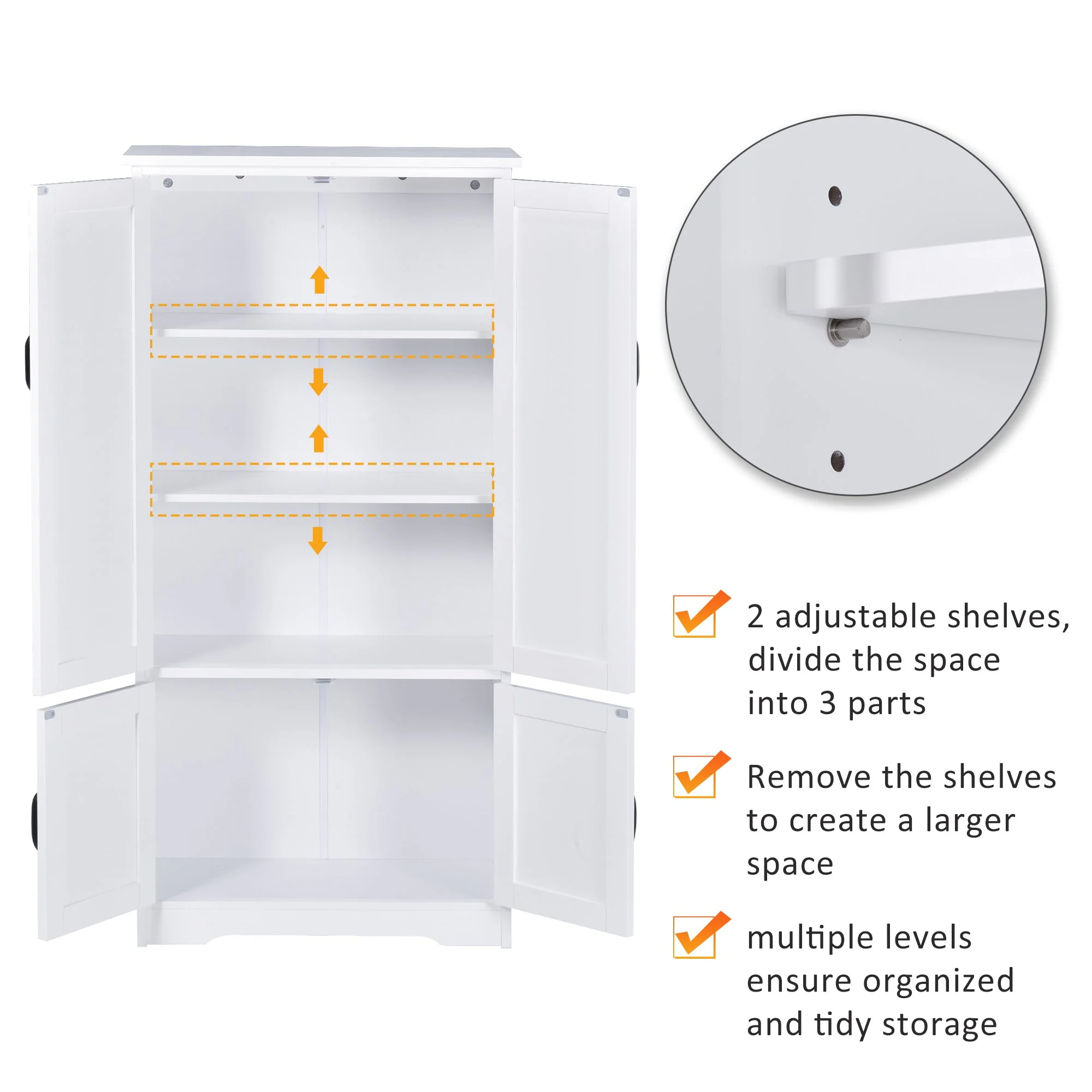 Accent Floor Storage Cabinet Kitchen Cupboard with Adjustable Shelves and 2 Lower Doors - Image 4