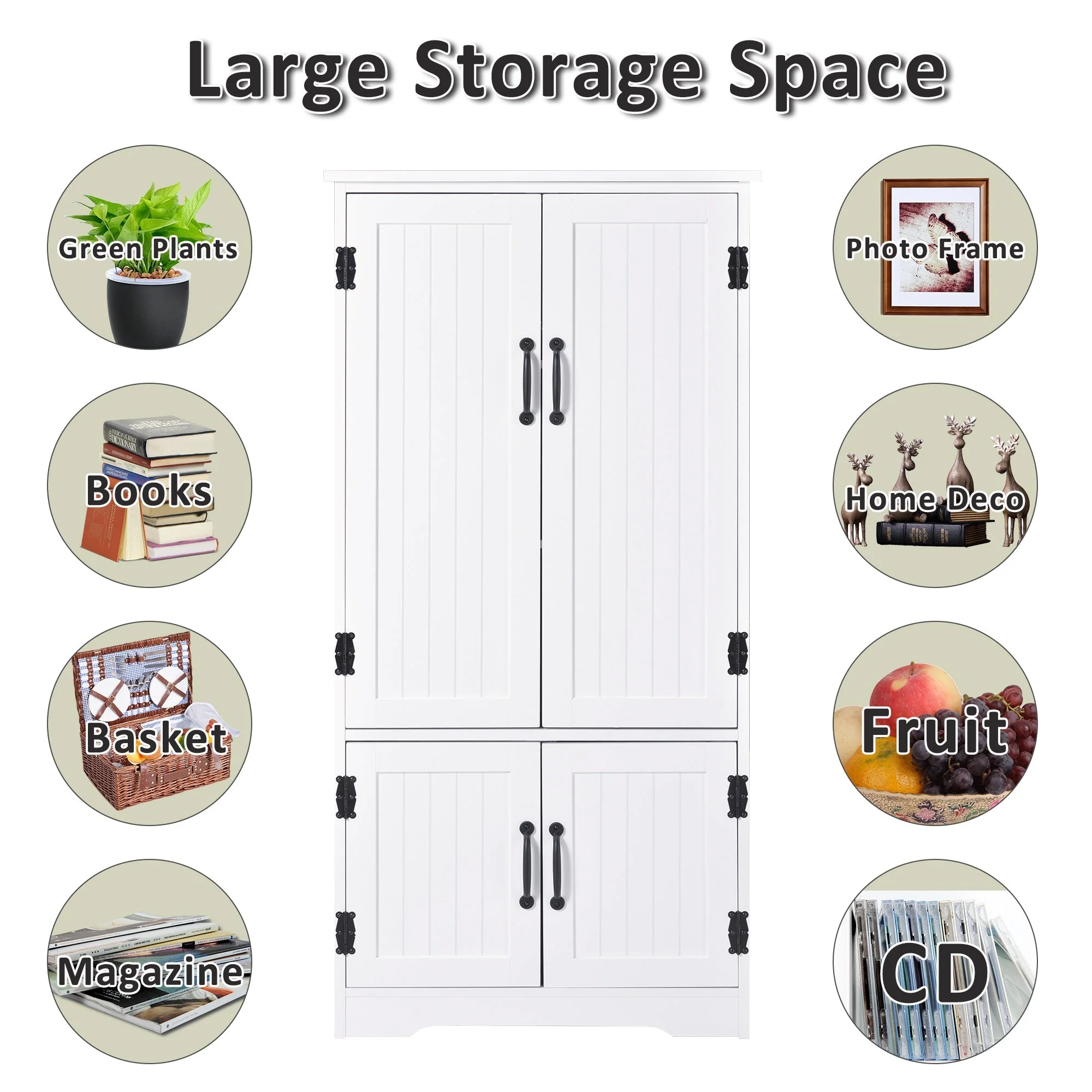 Accent Floor Storage Cabinet Kitchen Cupboard with Adjustable Shelves and 2 Lower Doors - Image 5