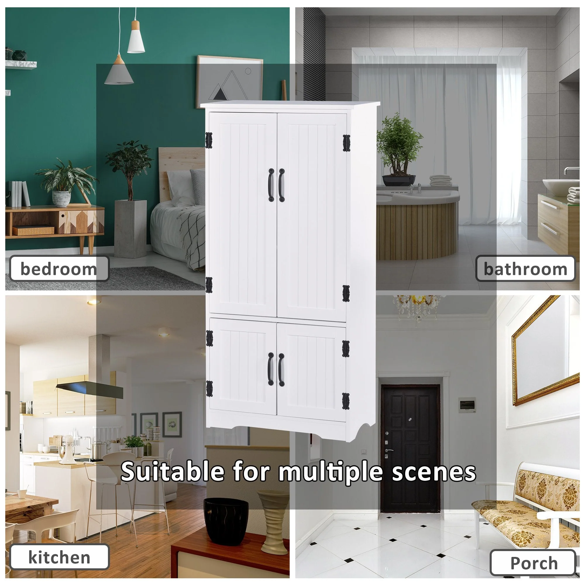 Accent Floor Storage Cabinet Kitchen Cupboard with Adjustable Shelves and 2 Lower Doors - Image 6