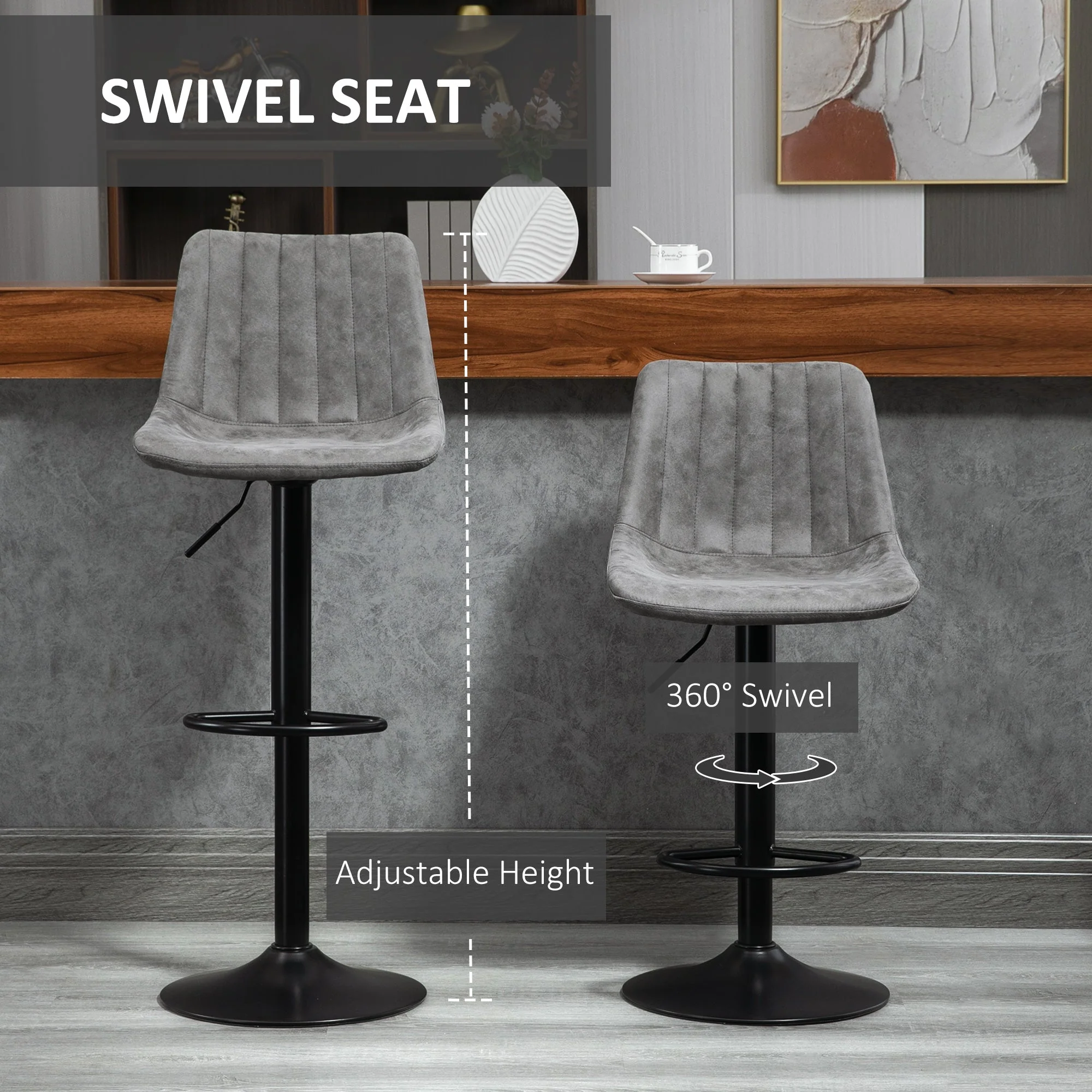 Adjustable Bar Stools Set of 2 Counter Height Barstools Dining Chairs 360° Swivel with Footrest for Home Pub - Image 4