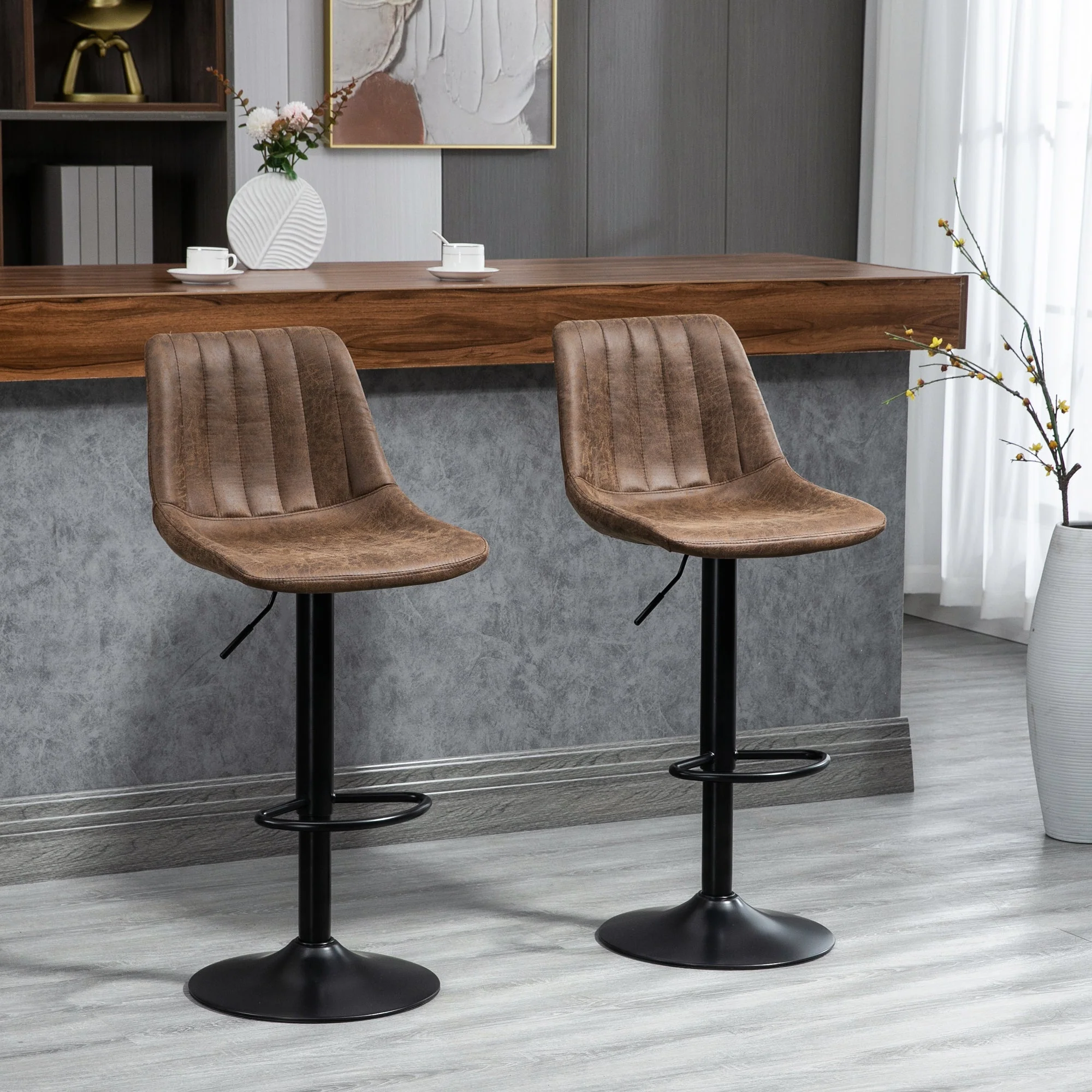 Adjustable Bar Stools Set of 2 Counter Height Barstools Dining Chairs 360° Swivel with Footrest for Home Pub - Image 2