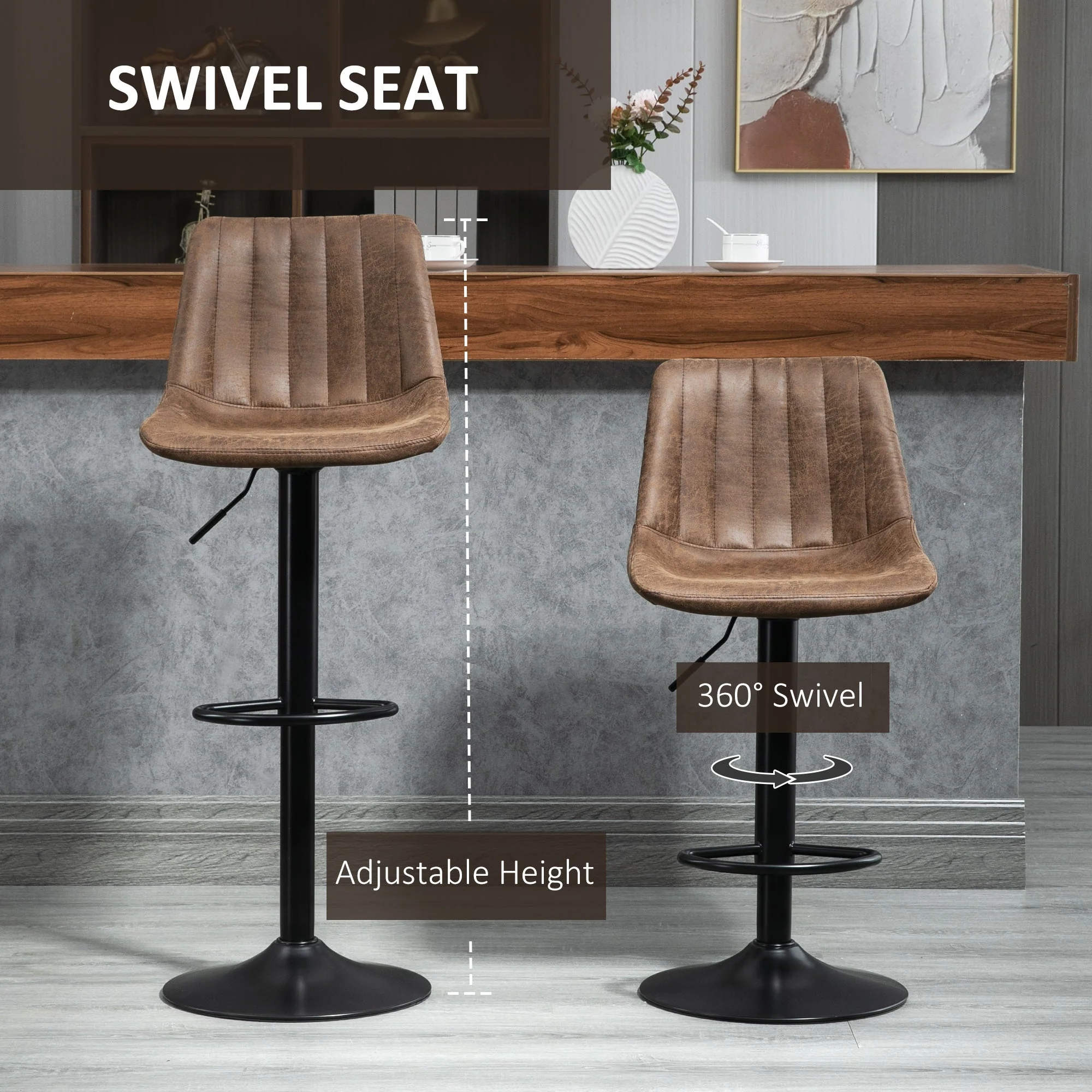 Adjustable Bar Stools Set of 2 Counter Height Barstools Dining Chairs 360° Swivel with Footrest for Home Pub - Image 4