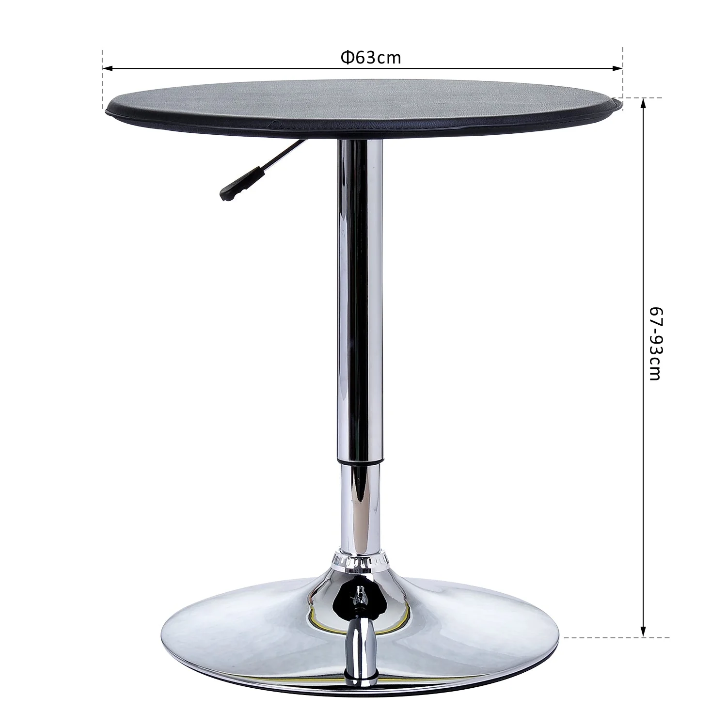 Adjustable Round Bistro Bar Table with PVC Leather Top Steel Base Home Kitchen Dining Desk Black - Image 3
