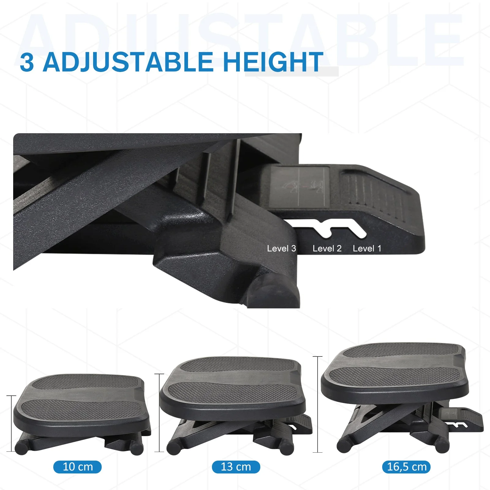 Adjustable Under-Desk Footrest Height Angle Tilt Anti-Slip Compact Health Black - Image 4