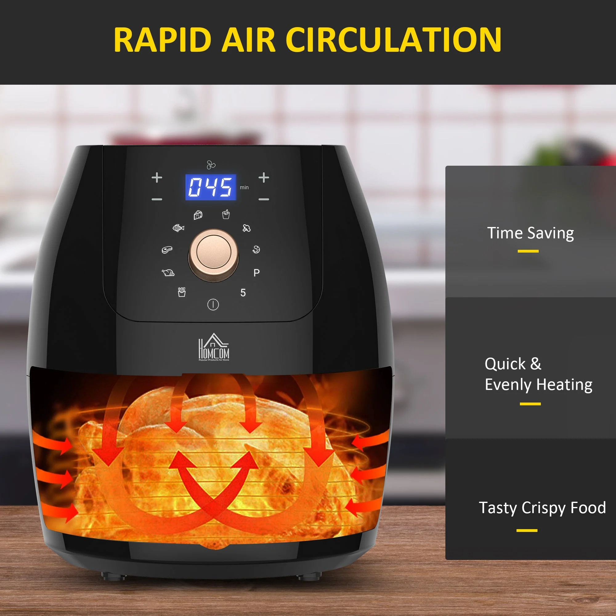 Air Fryers 1700W 5.5L with Digital Display Rapid Air Circulation System Adjustable Temperature 60 Min Timer for Healthy Oil Free Low Fat Cooking Nonstick Basket - Image 6
