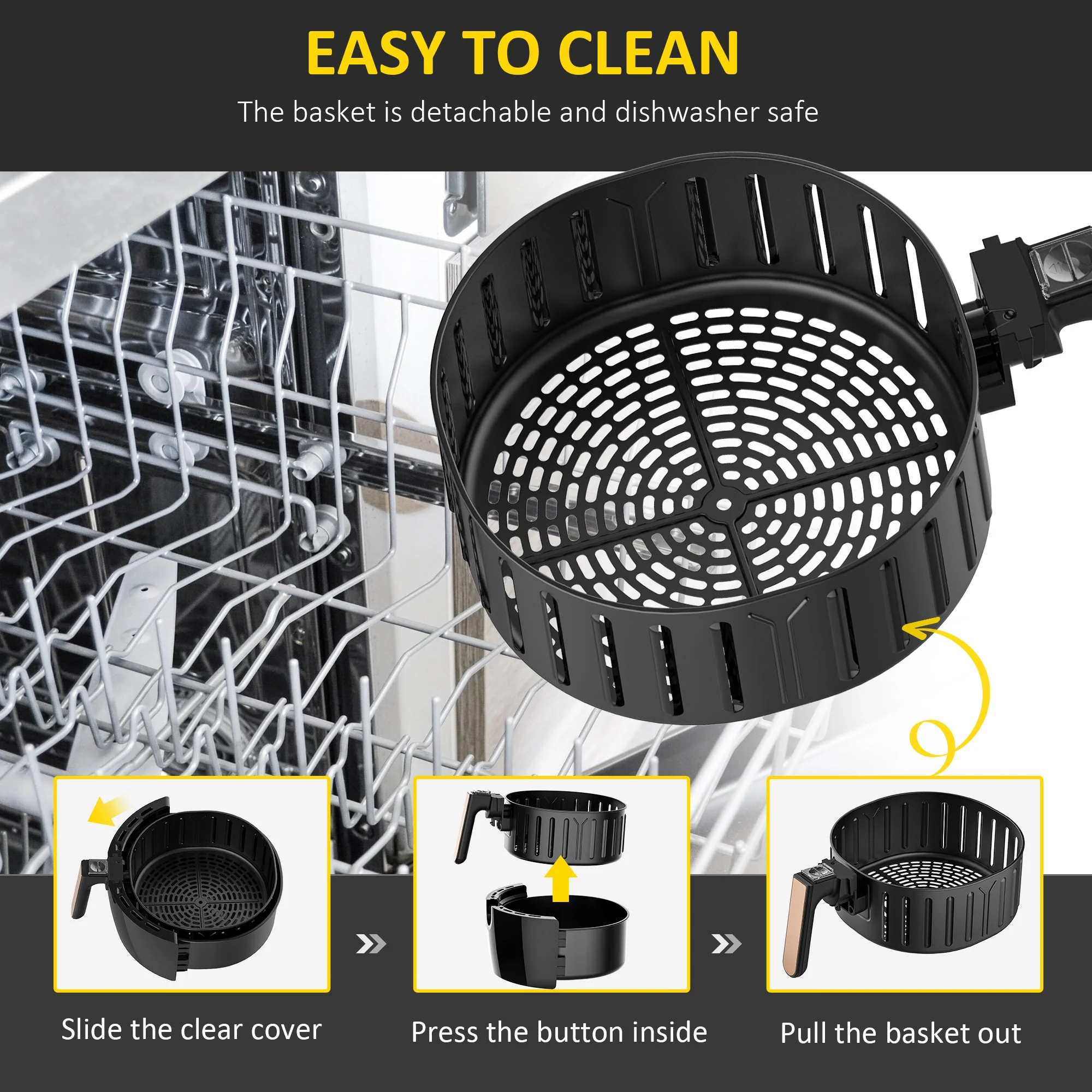 Air Fryers 1700W 5.5L with Digital Display Rapid Air Circulation System Adjustable Temperature 60 Min Timer for Healthy Oil Free Low Fat Cooking Nonstick Basket - Image 8