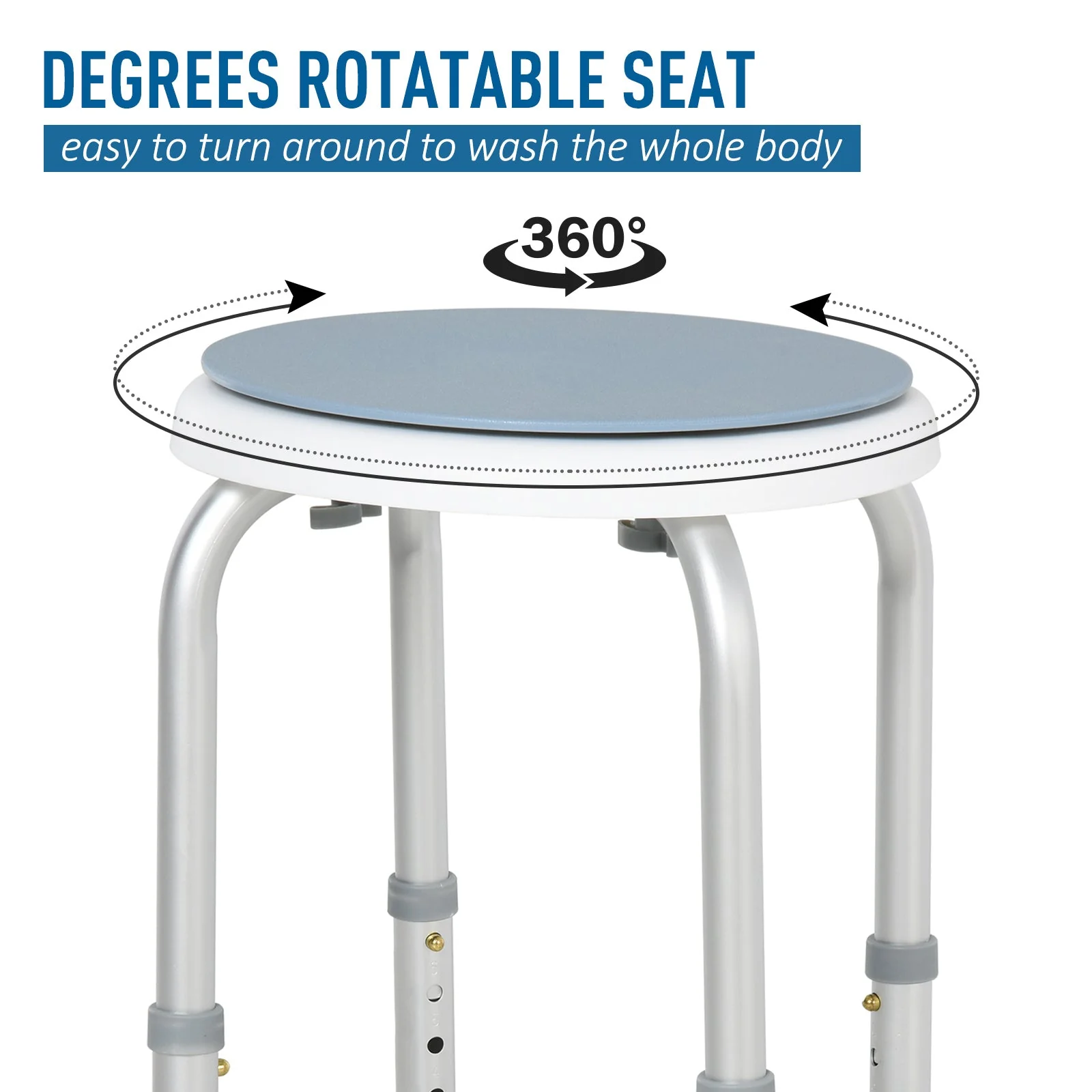 Aluminium 360°Swivel Shower Stool Blue & White - Image 4