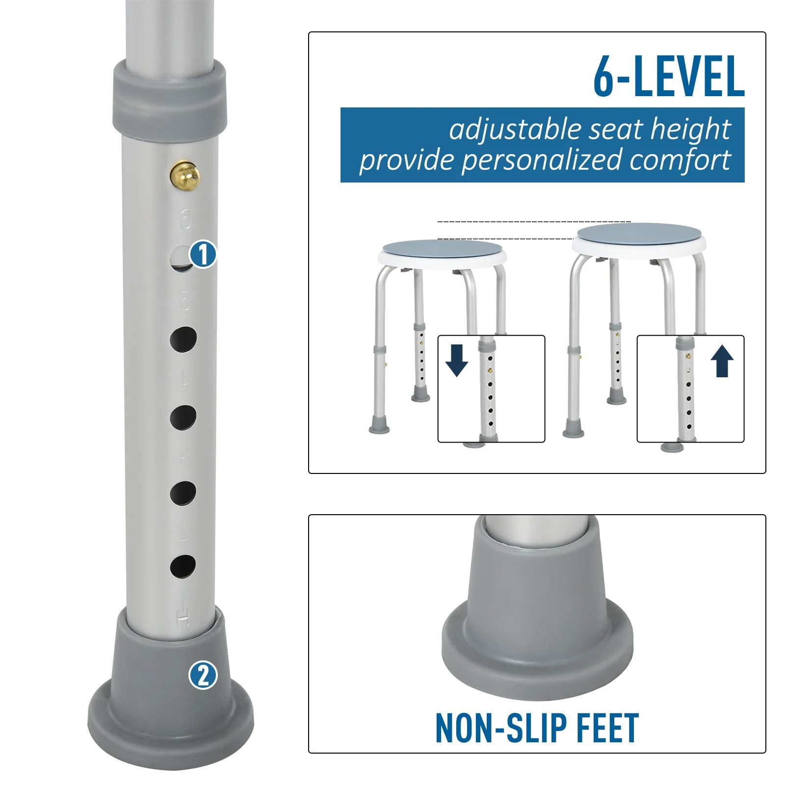 Aluminium 360°Swivel Shower Stool Blue & White - Image 5