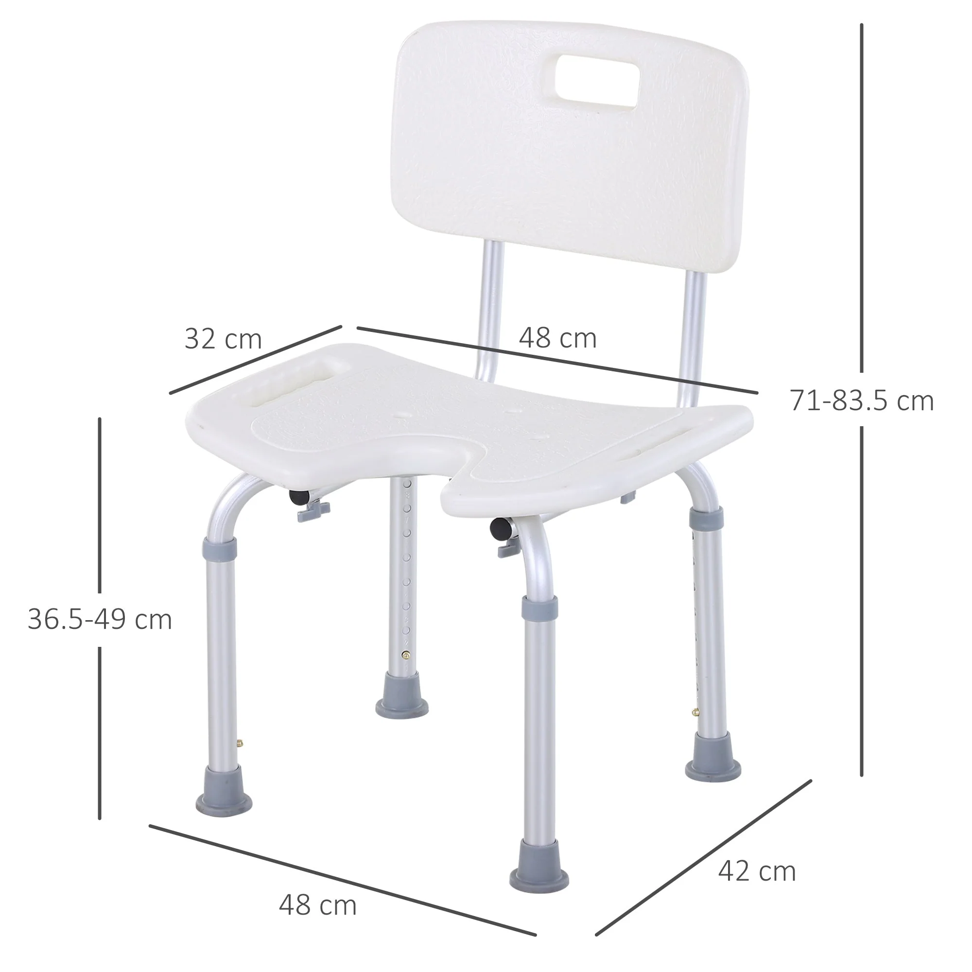 Aluminium Alloy Adjustable Shower Stool - White - Image 3
