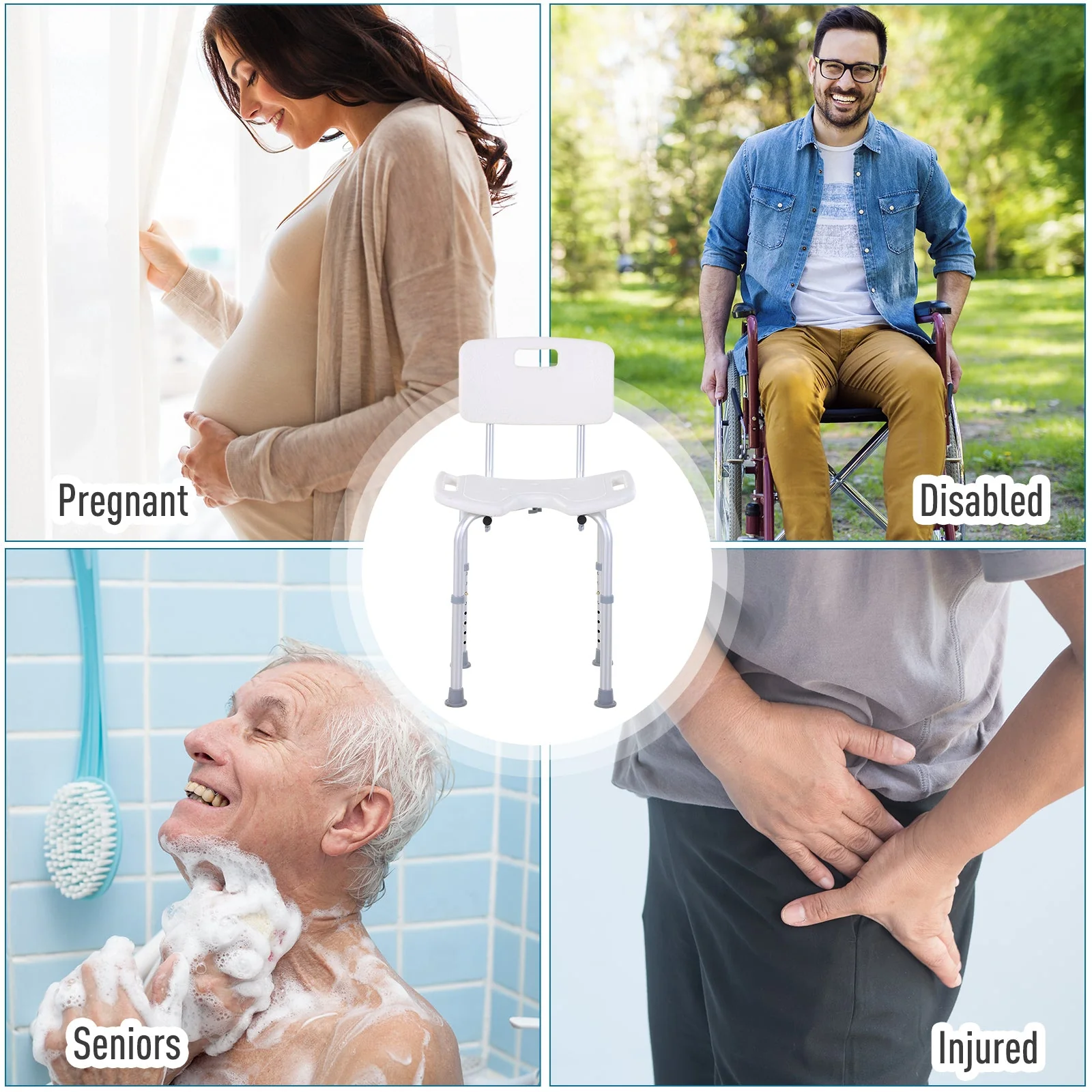 Aluminium Alloy Adjustable Shower Stool - White - Image 7