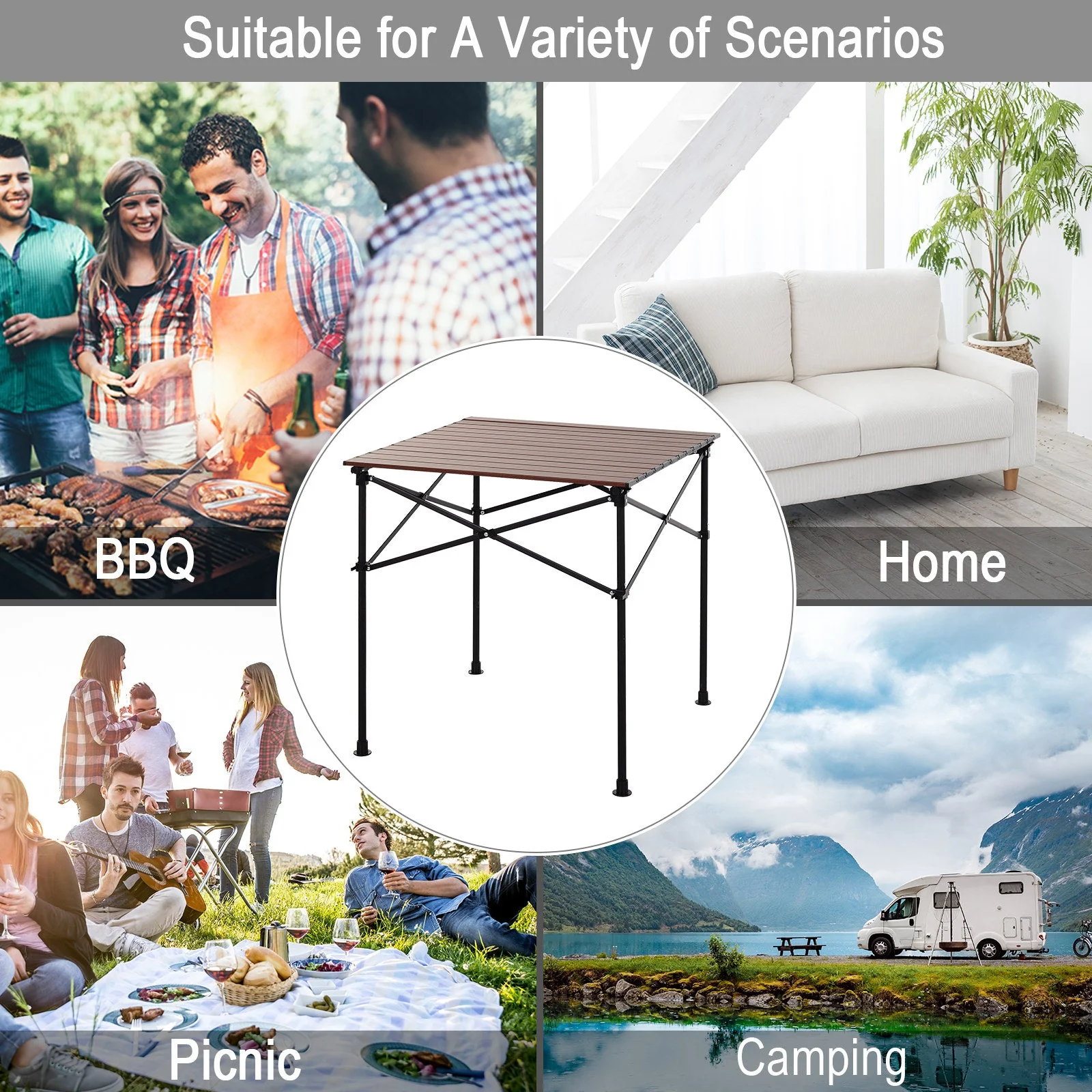Aluminium Folding Picnic Table Portable Camping Table w/ Carrier Bag - Image 4