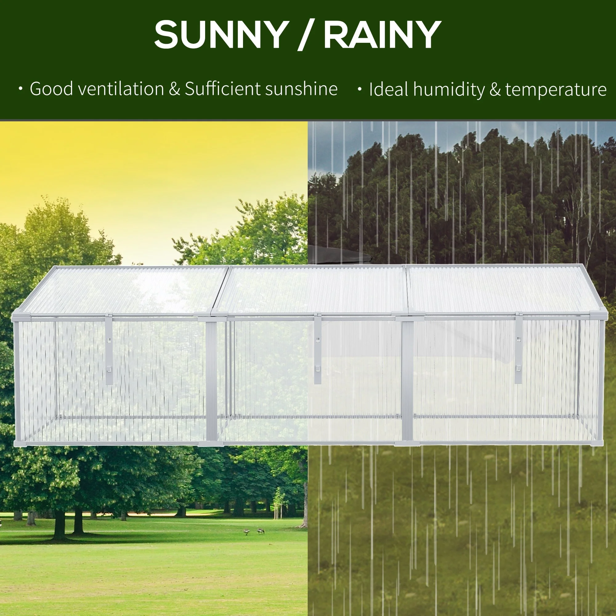 Aluminum Greenhouse Plants Raised Bed Vented Cold Frame Protector 180L x 51W x 51H cm - Image 5