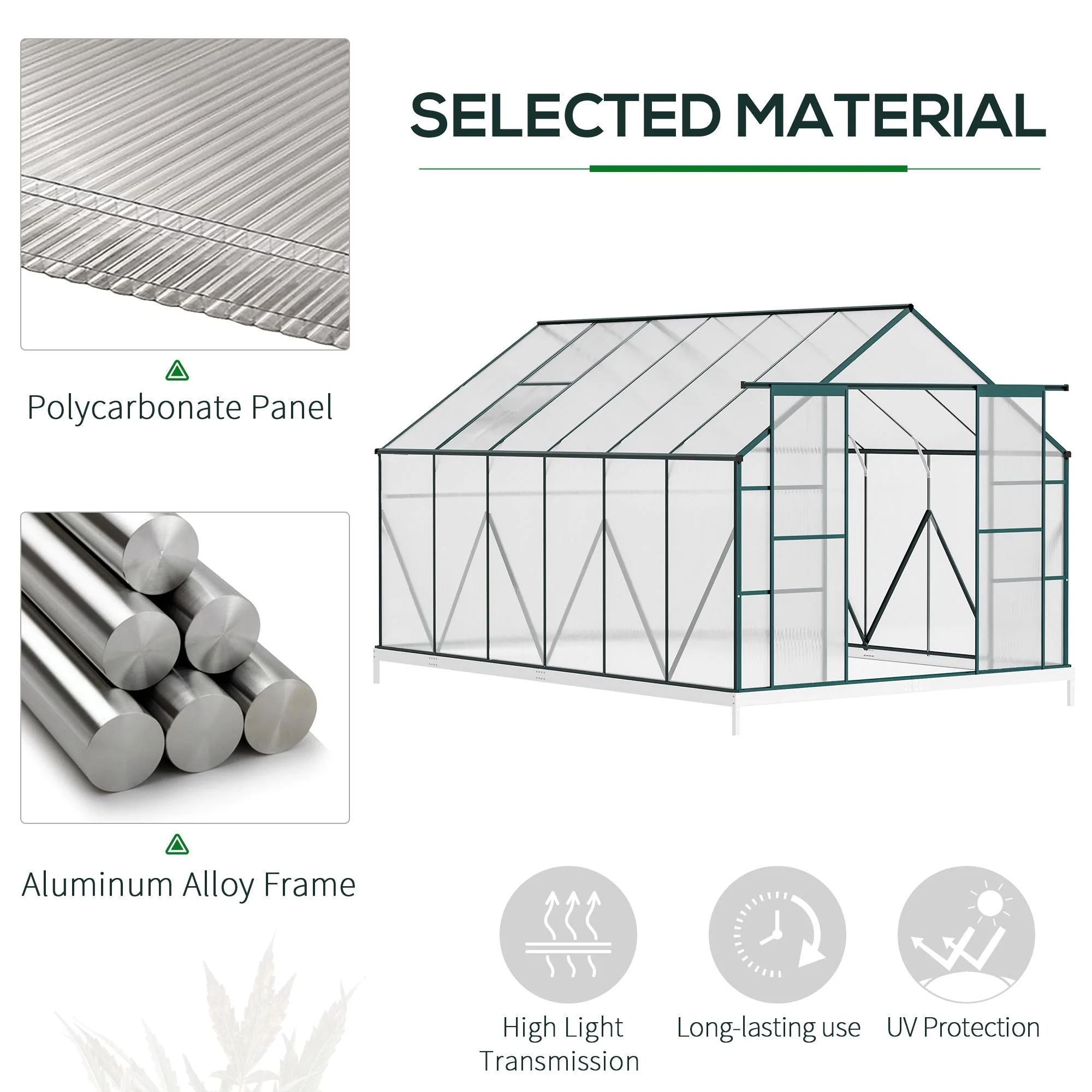 Aluminum Greenhouse Polycarbonate Walk-in Garden Greenhouse Kit with Adjustable Roof Vent - Image 3