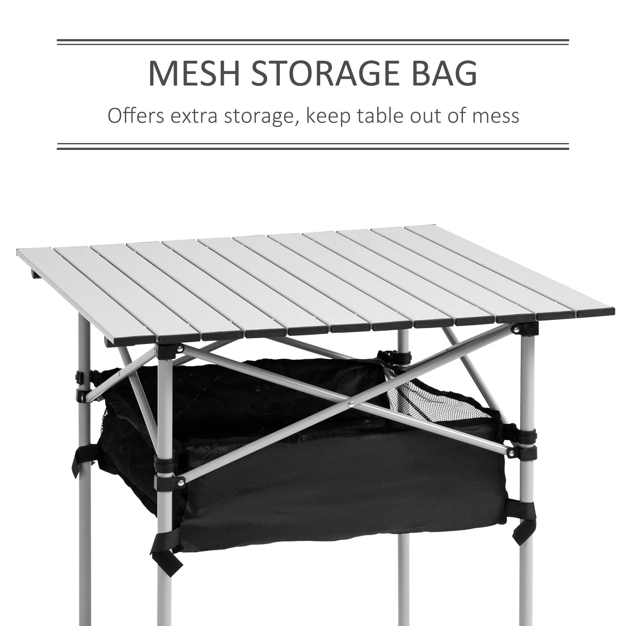 Aluminum Roll-Top Table w/ Mesh Bag Camping Outdoor Dining Foldable w/ Steel Frame Picnic Lightweight Hiking Furniture Desk - Image 4