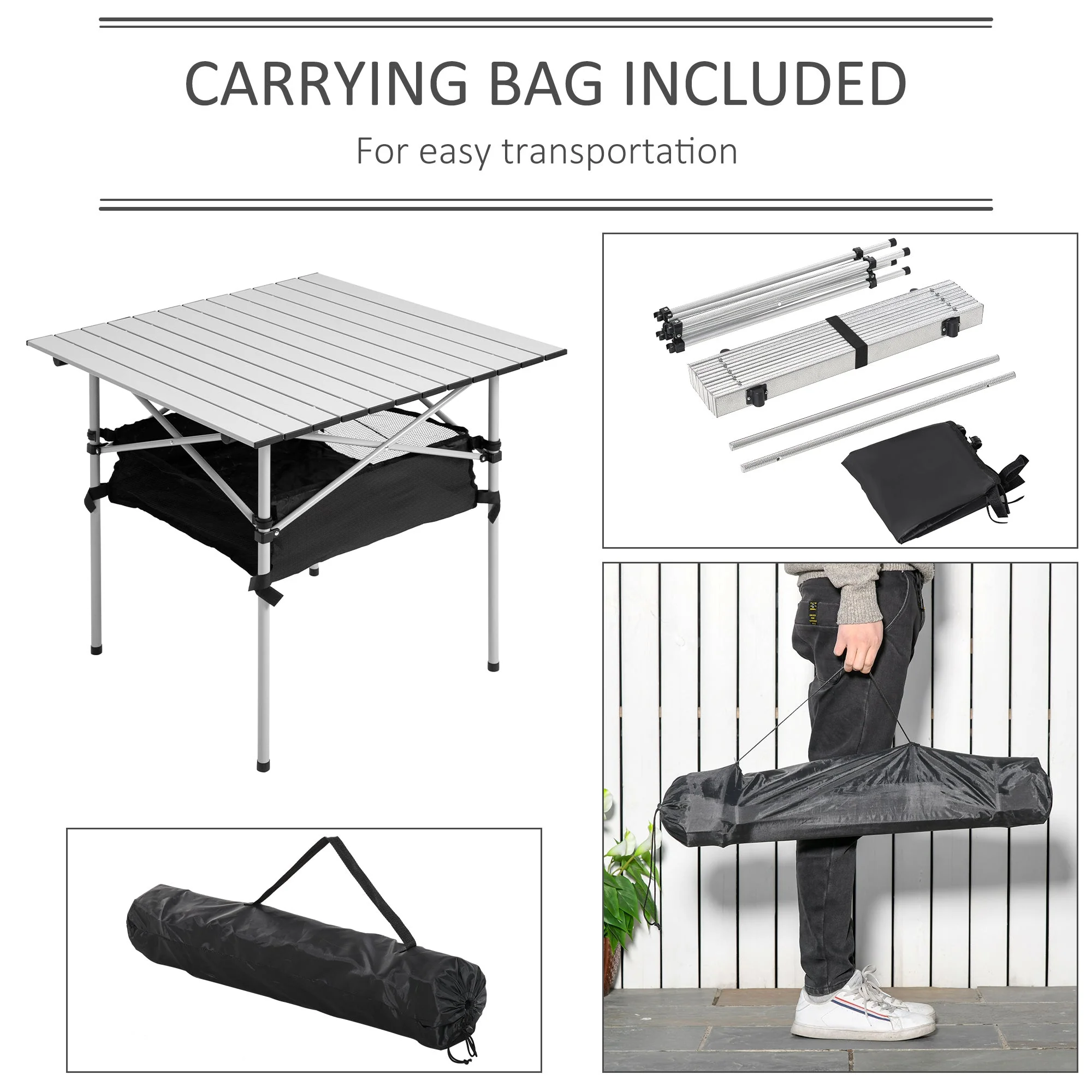 Aluminum Roll-Top Table w/ Mesh Bag Camping Outdoor Dining Foldable w/ Steel Frame Picnic Lightweight Hiking Furniture Desk - Image 5