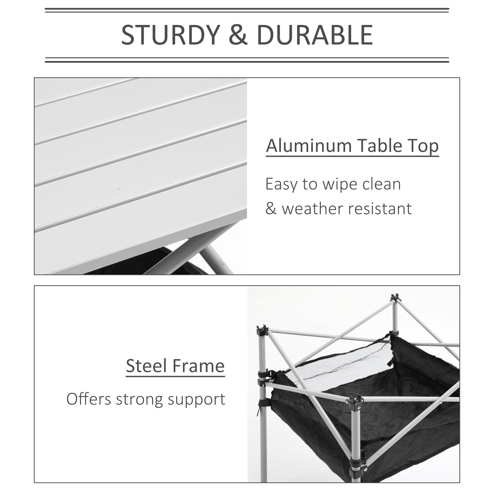 Aluminum Roll-Top Table w/ Mesh Bag Camping Outdoor Dining Foldable w/ Steel Frame Picnic Lightweight Hiking Furniture Desk - Image 6