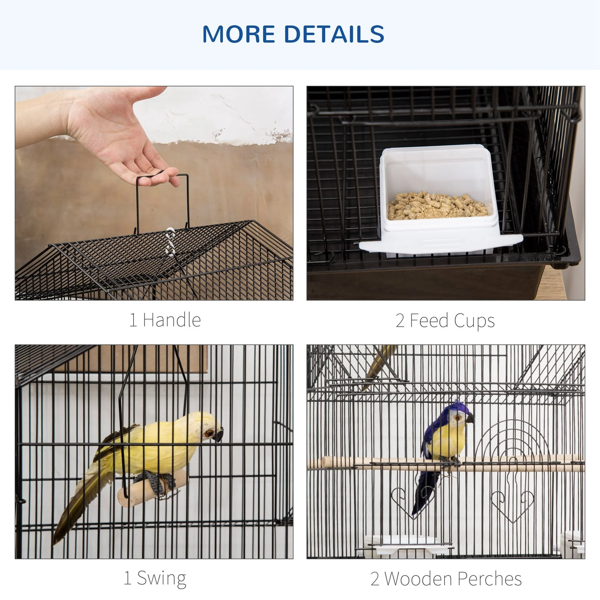 American Dream 63cm Bird Cage Hanging Black by Pawhut - Image 2