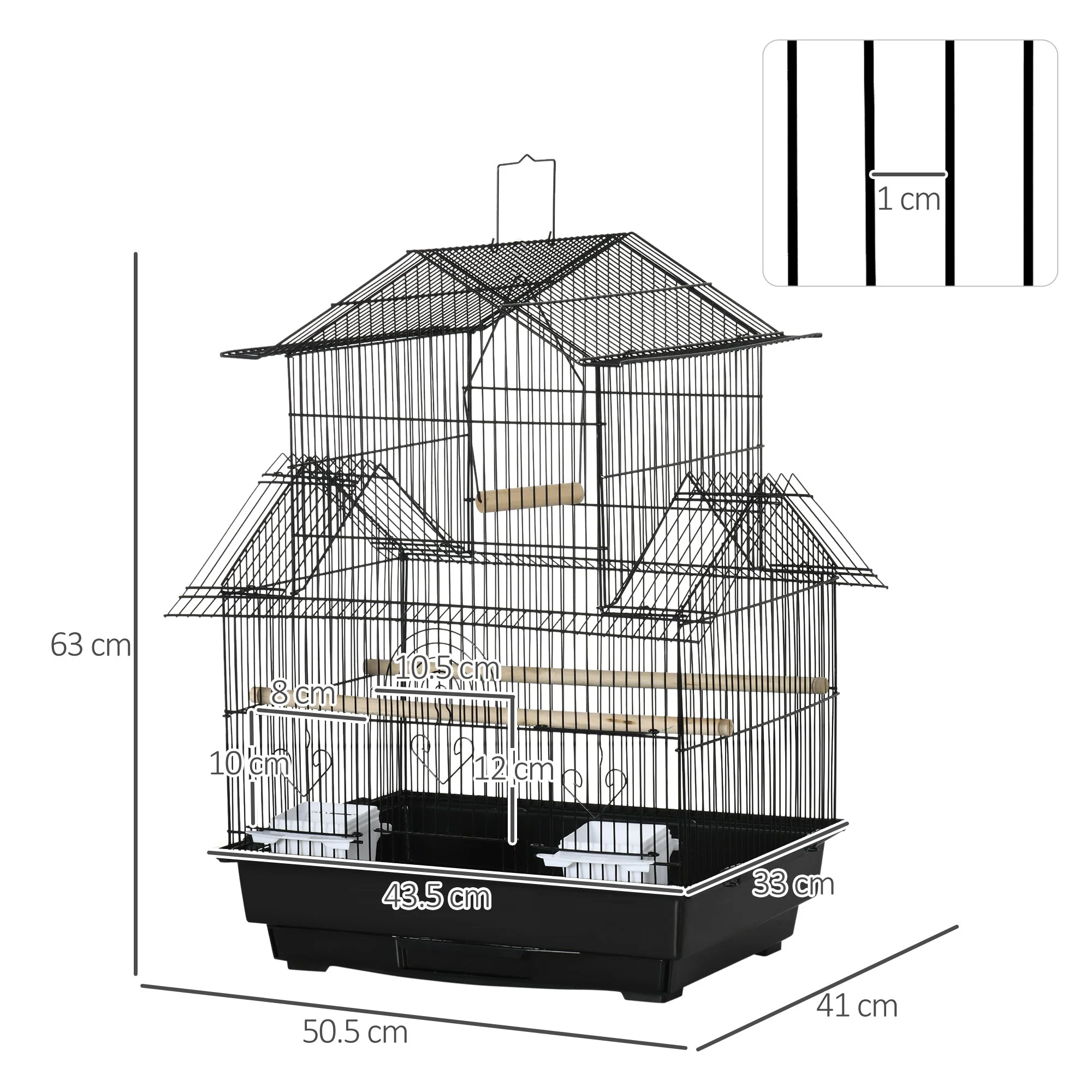 American Dream 63cm Bird Cage Hanging Black by Pawhut - Image 6