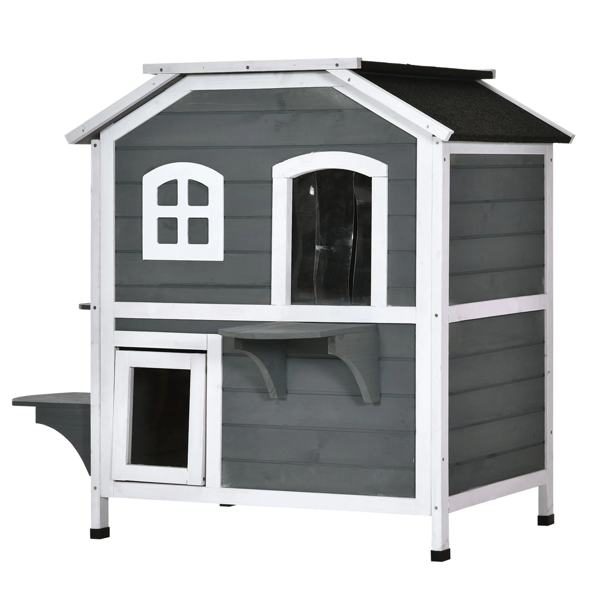 American Dream 91cm Cat House Fir Wood Grey & Black by Pawhut - Image 3