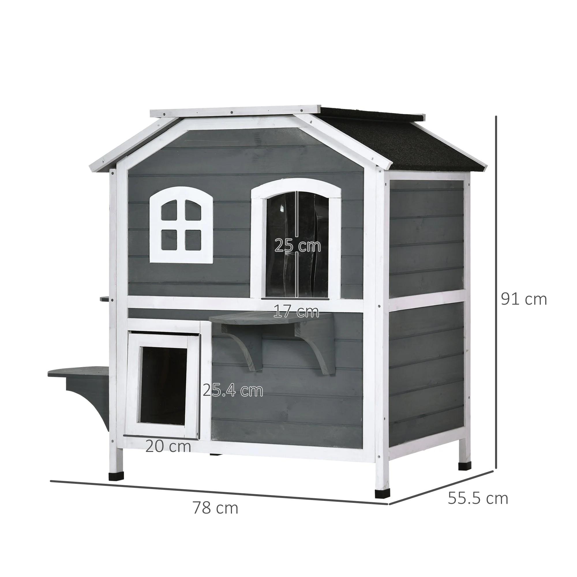 American Dream 91cm Cat House Fir Wood Grey & Black by Pawhut - Image 4