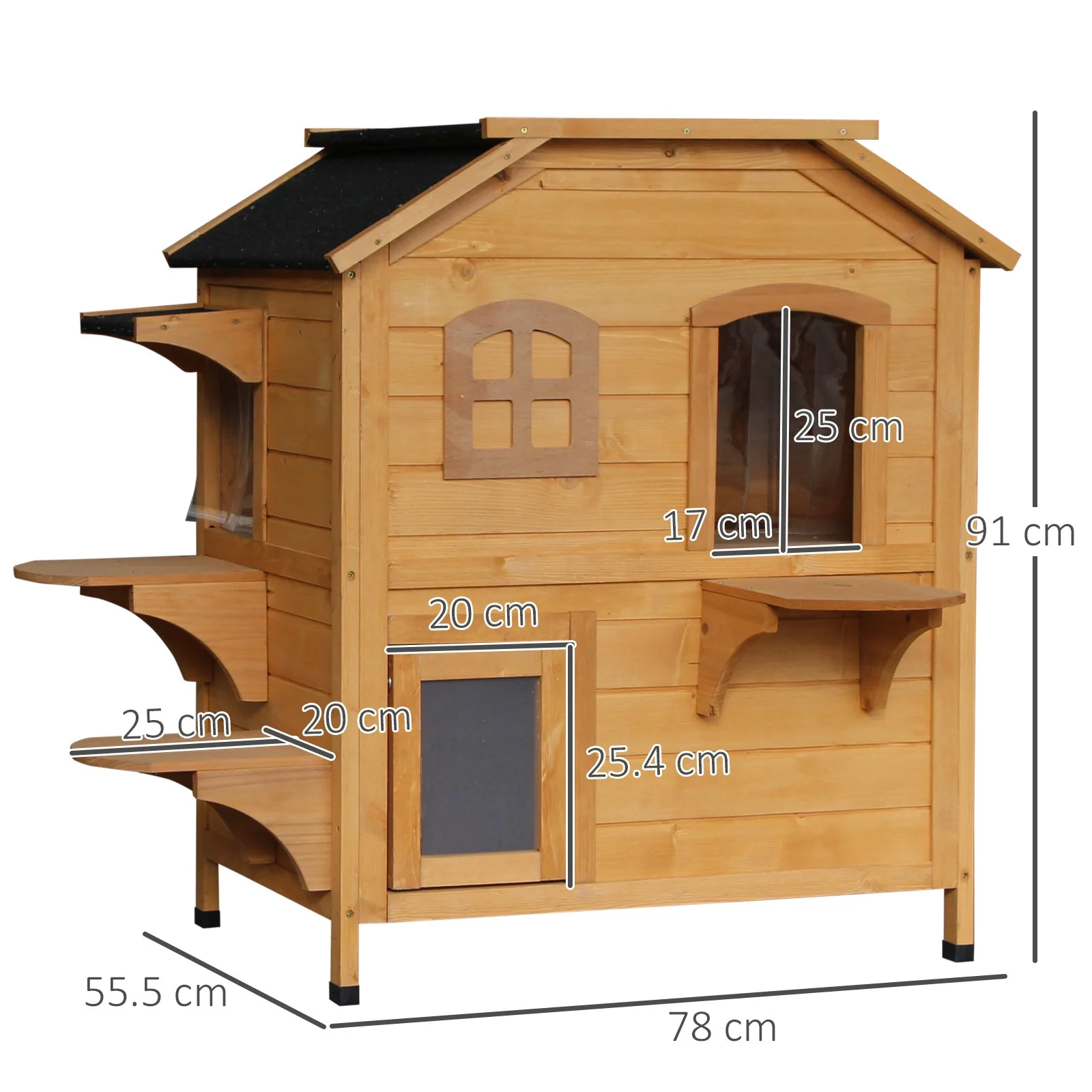 American Dream 91cm Cat House Fir Wood Natural by Pawhut - Image 2