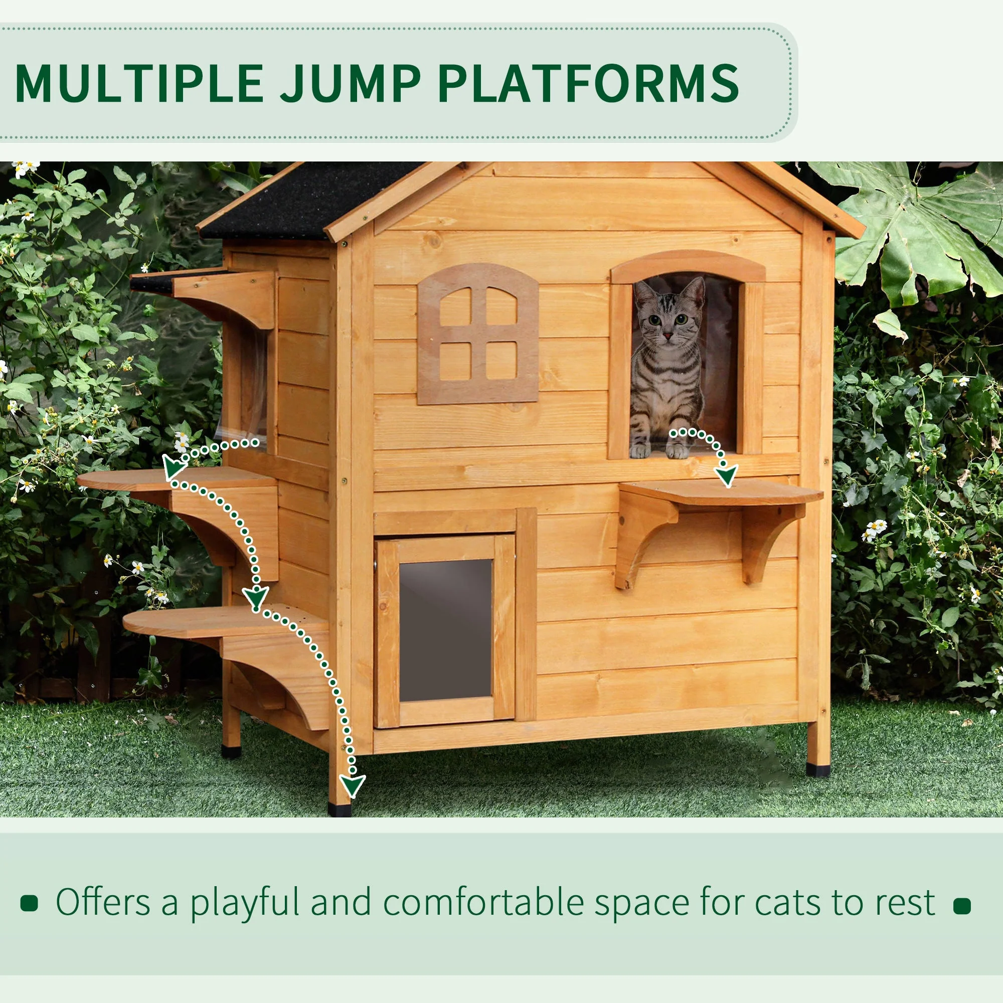 American Dream 91cm Cat House Fir Wood Natural by Pawhut - Image 6