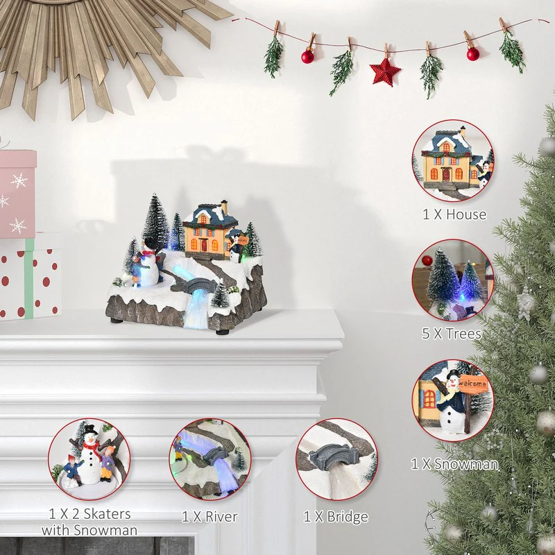 Animated Christmas Village Scene Musical Holiday Decoration with LED Light - Image 3