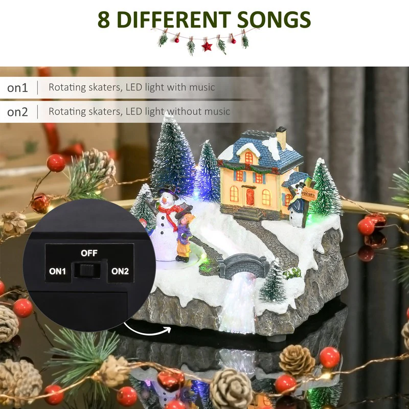 Animated Christmas Village Scene Musical Holiday Decoration with LED Light - Image 5