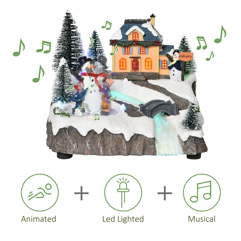 Animated Christmas Village Scene Musical Holiday Decoration with LED Light - Image 6