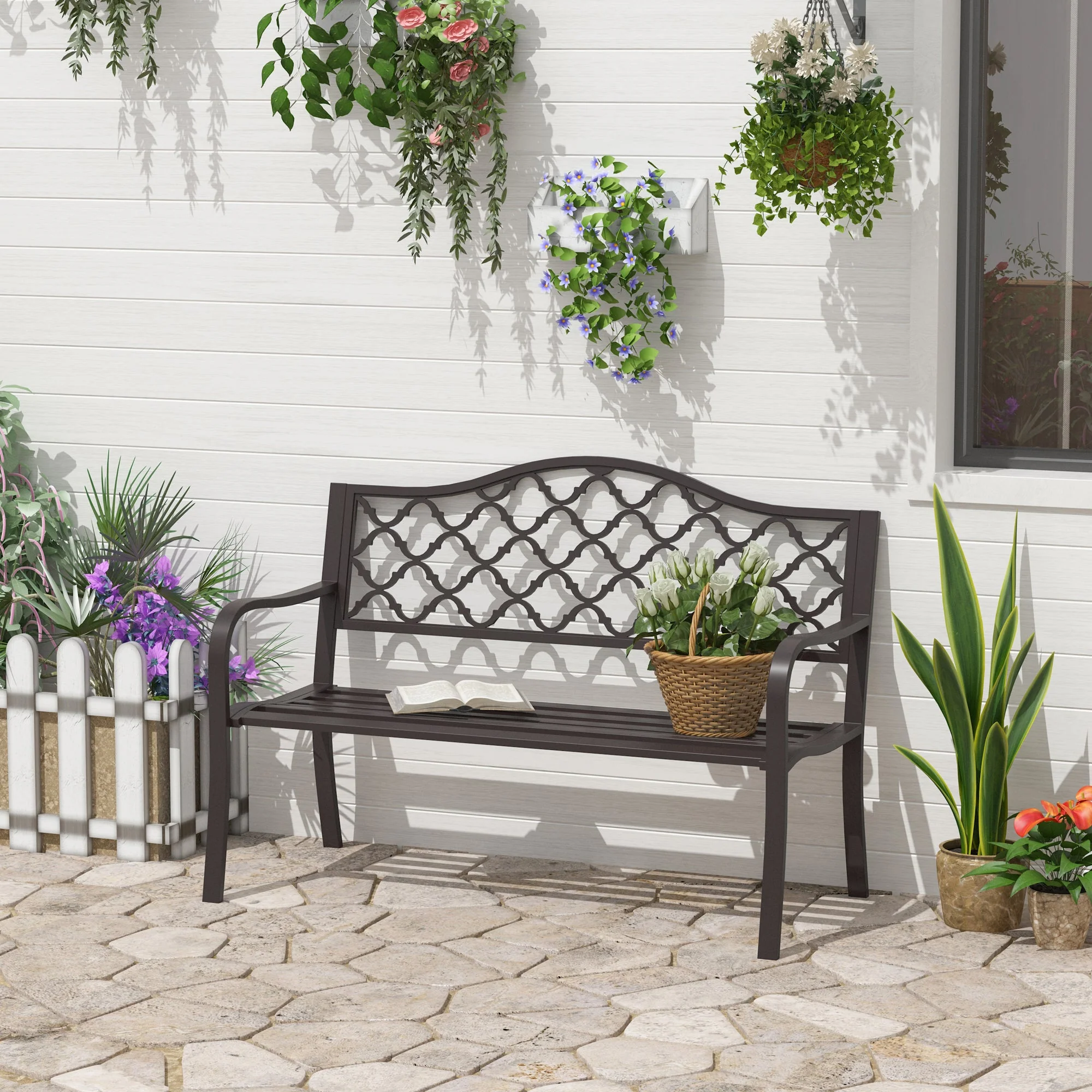 Antique Style Outdoor Cast Iron Front Porch Bench Path Chair Seat Outdoor - Image 2