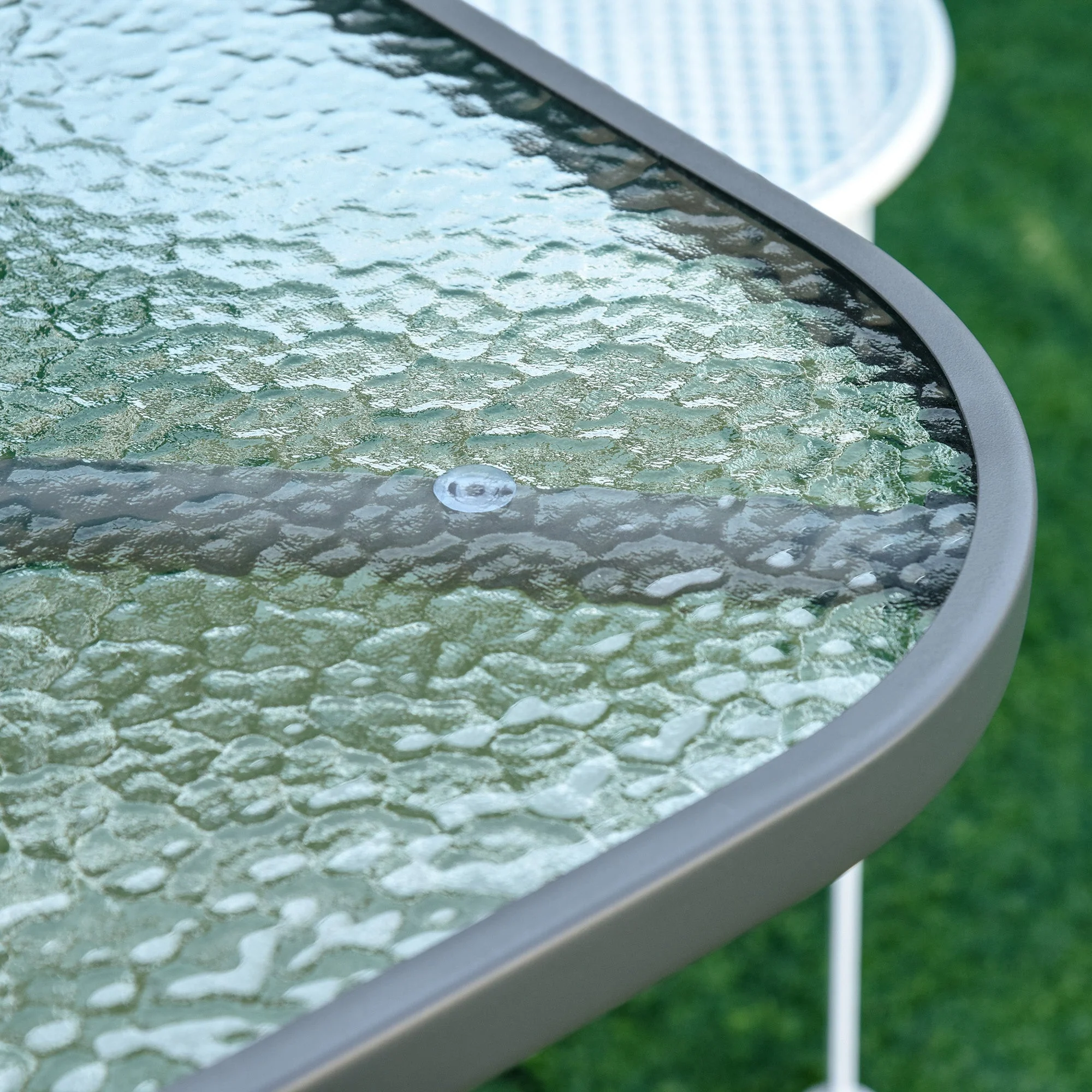 Aquatex Glass Garden Table Curved Metal Frame Parasol Hole 4 Legs Outdoor Grey - Image 8
