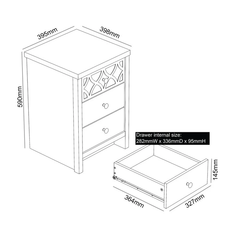 Arianna Slim Bedside Table Grey 3 Drawers - Image 10