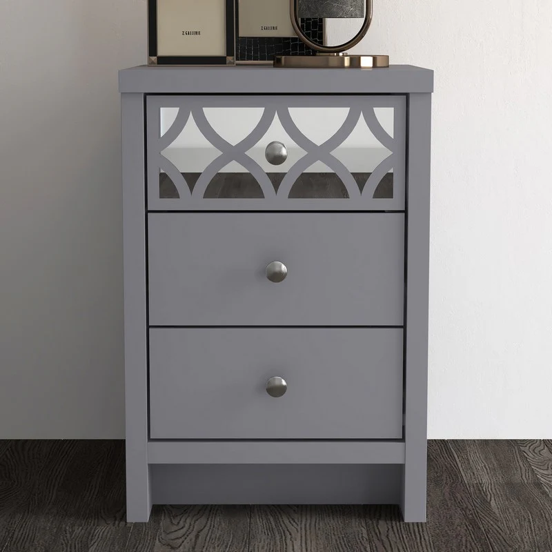 Arianna Slim Bedside Table Grey 3 Drawers - Image 2