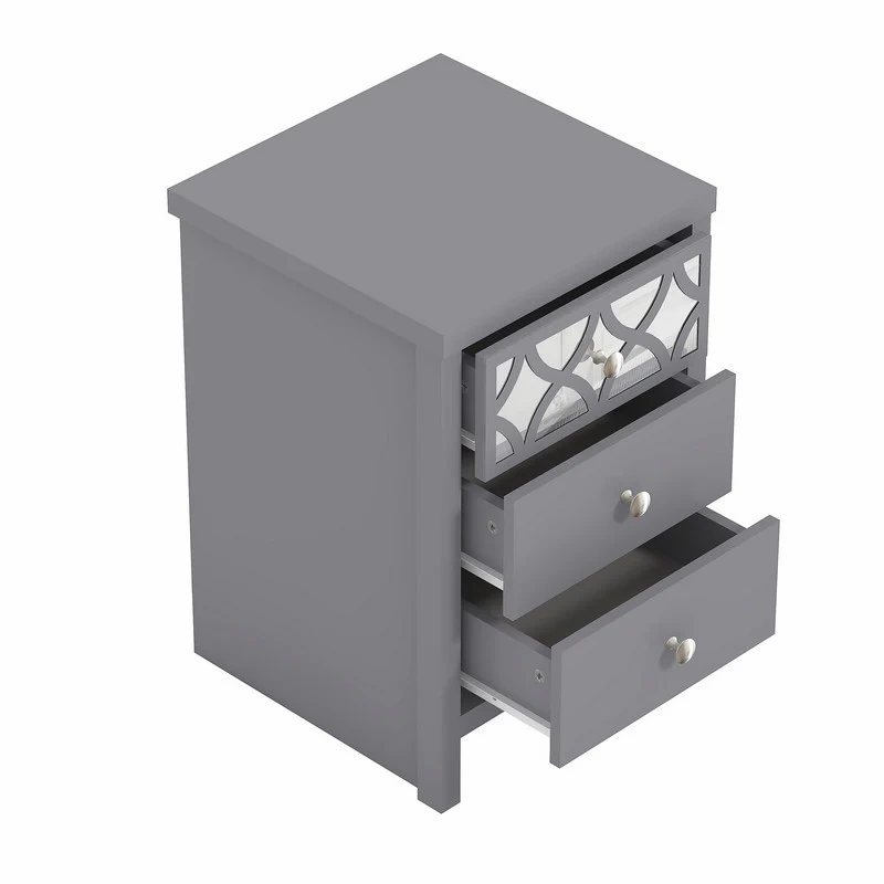 Arianna Slim Bedside Table Grey 3 Drawers - Image 6