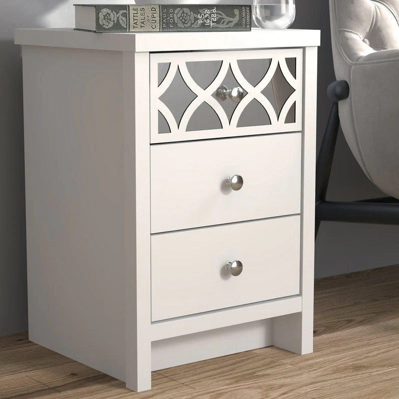 Arianna Slim Bedside Table White 3 Drawers - Image 2