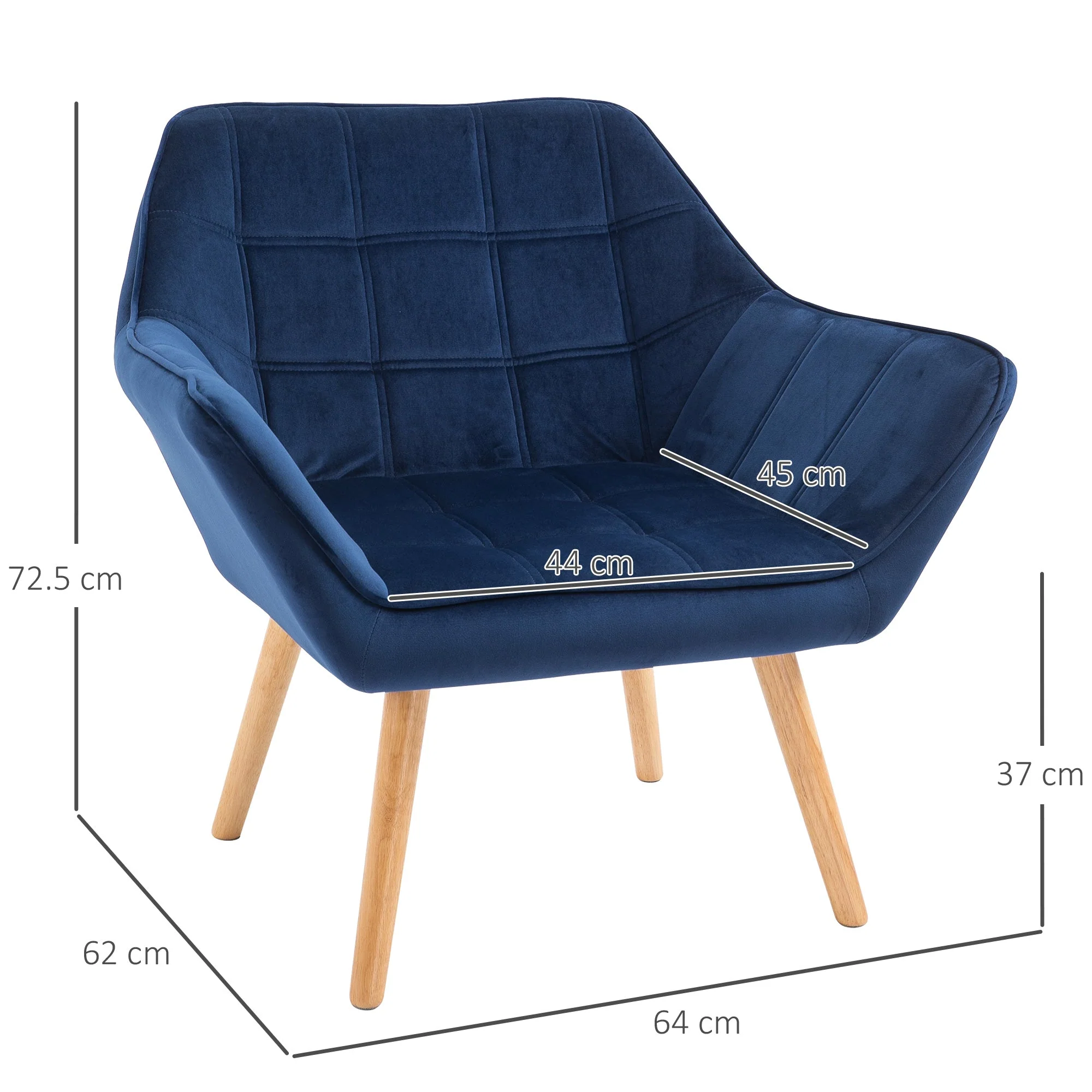 Armchair Accent Chair Wide Arms Slanted Back Padding Iron Frame Wooden Legs Home Bedroom Furniture Seating Blue - Image 3