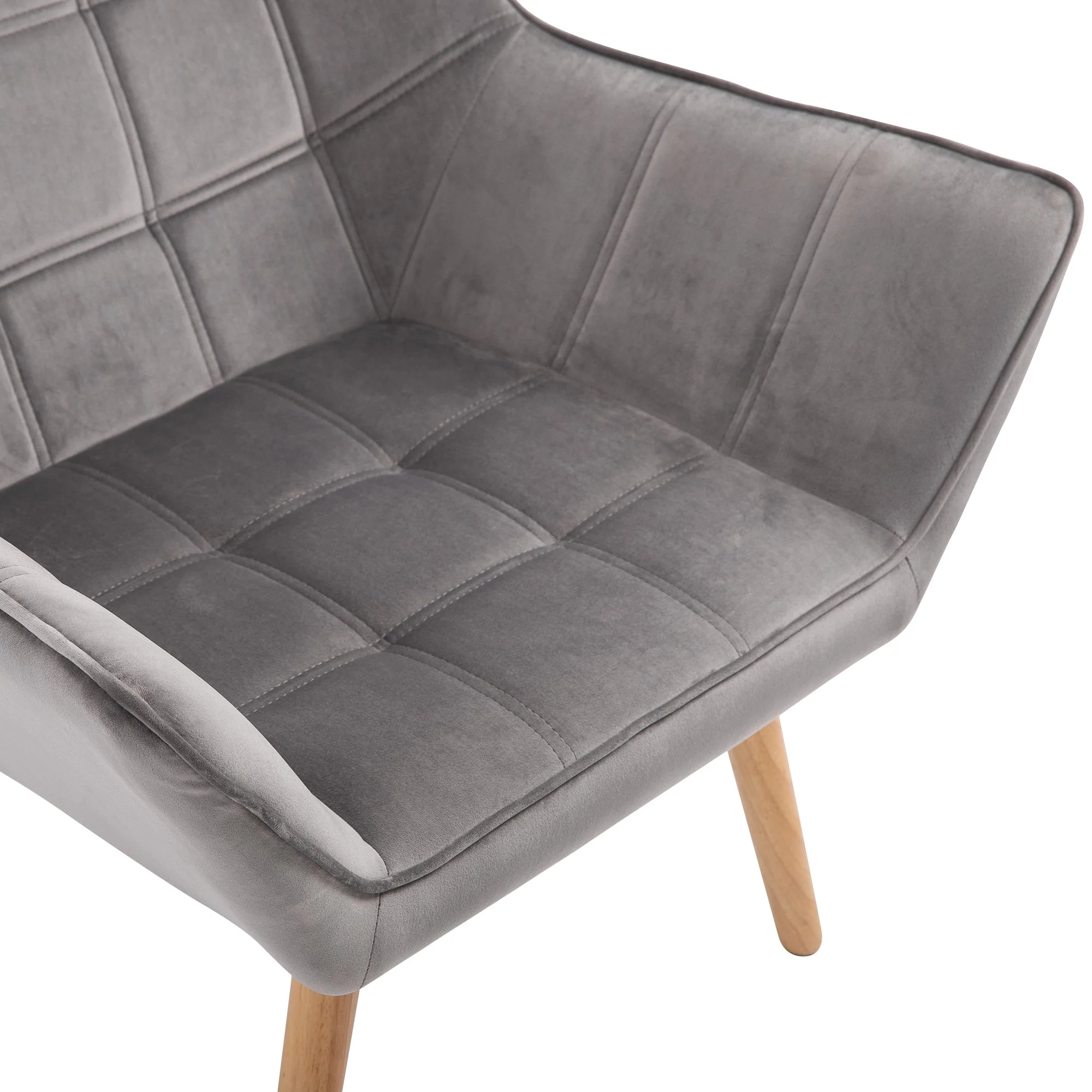 Armchair Accent Chair Wide Arms Slanted Back Padding Iron Frame Wooden Legs Home Bedroom Furniture Seating Grey - Image 7