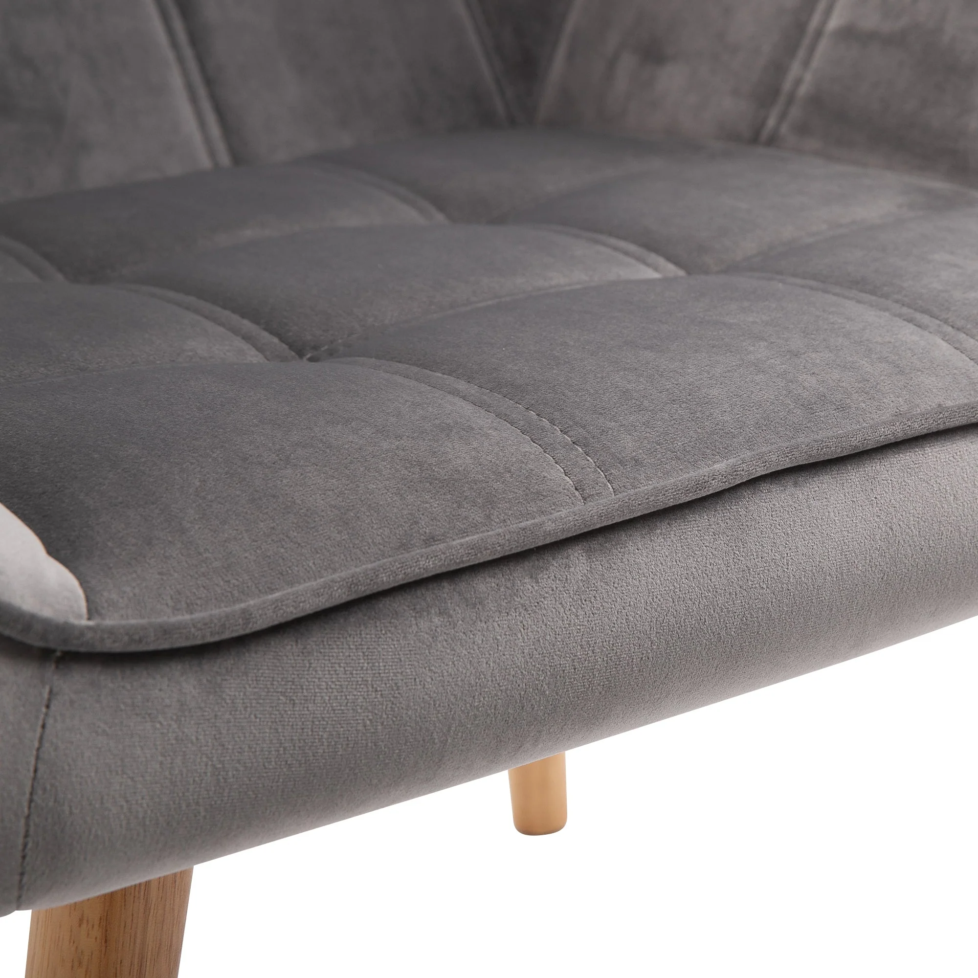 Armchair Accent Chair Wide Arms Slanted Back Padding Iron Frame Wooden Legs Home Bedroom Furniture Seating Grey - Image 8