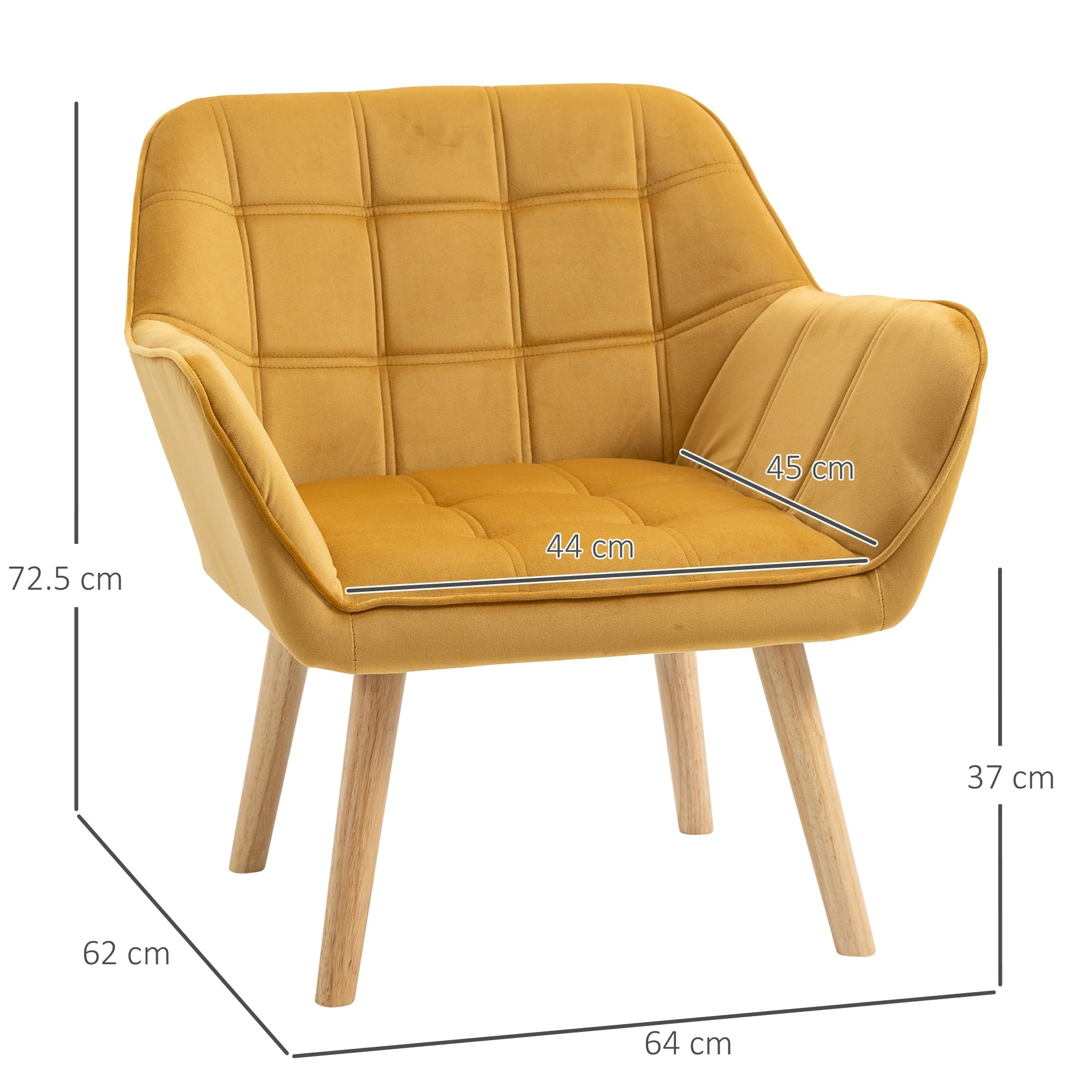 Armchair Accent Chair Wide Arms Slanted Back Padding Iron Frame Wooden Legs Home Bedroom Furniture Seating Yellow - Image 3
